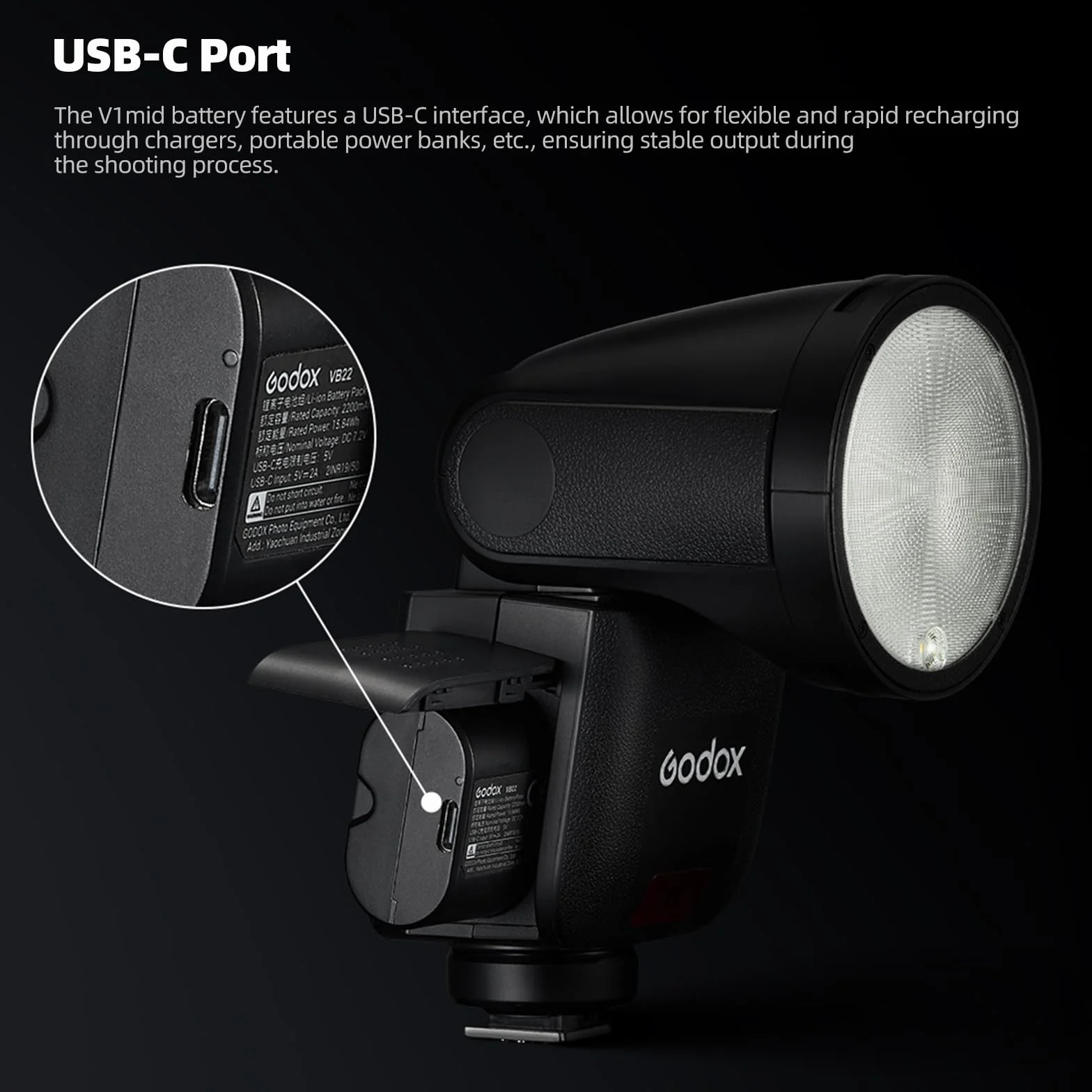 Godox V1 MID C Lampa Błyskowa do Canona, 55W Okrągła Głowica z Ekranem Dotykowym, Optyka 24mm, 650+ Błysków, Ładowanie 1.7s, TTL/HSS 1/8000s, Magnetyczny AK-R1 do EOS R5 R6II R8 R50 (V1MID C)