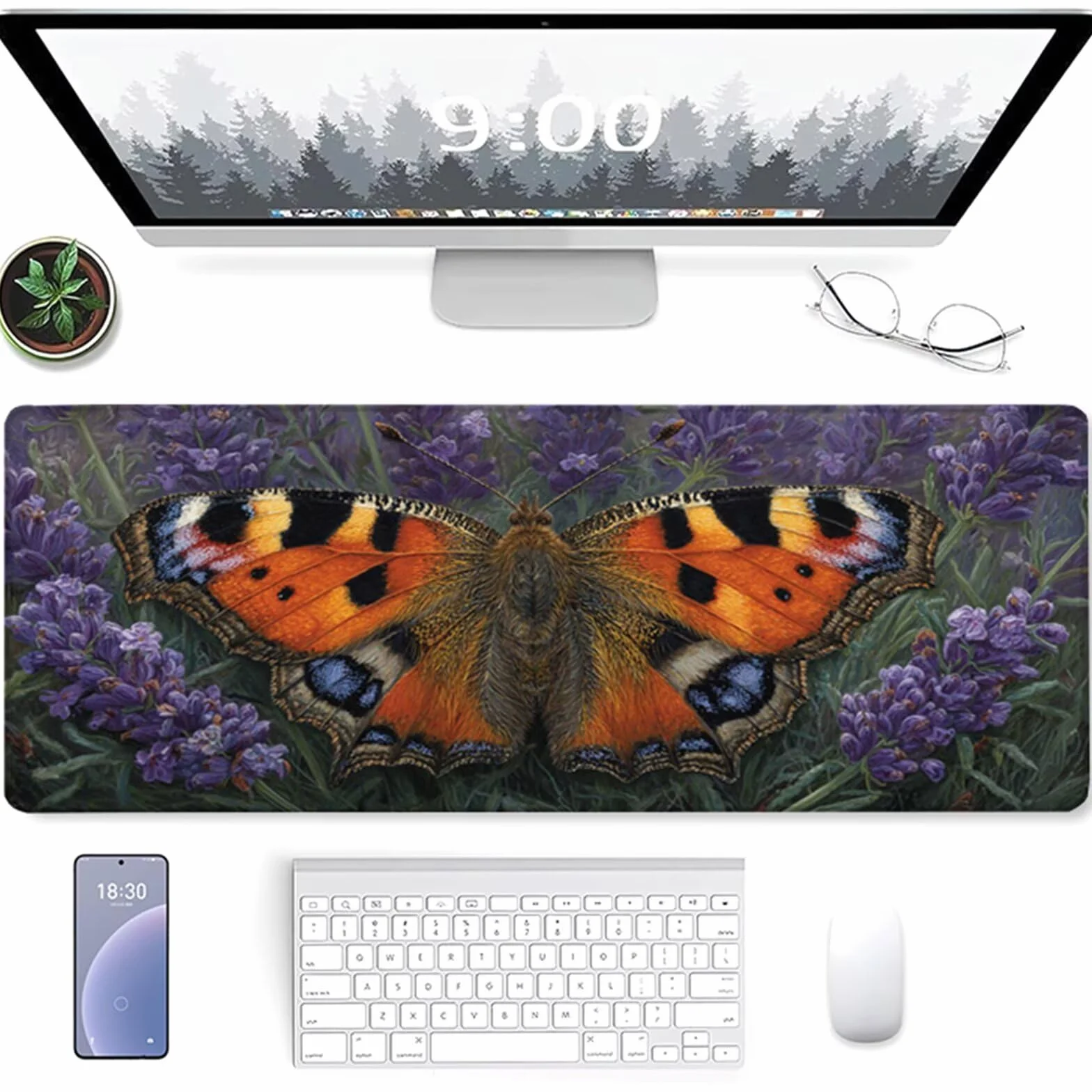 Podkładka pod mysz gamingowa z motylem, 1200 x 600 x 3 mm, podkładka pod mysz, duża, z antypoślizgową gumową podstawą, podkładka pod mysz XXL z przyszytymi krawędziami, akcesoria gamingowe, do biura