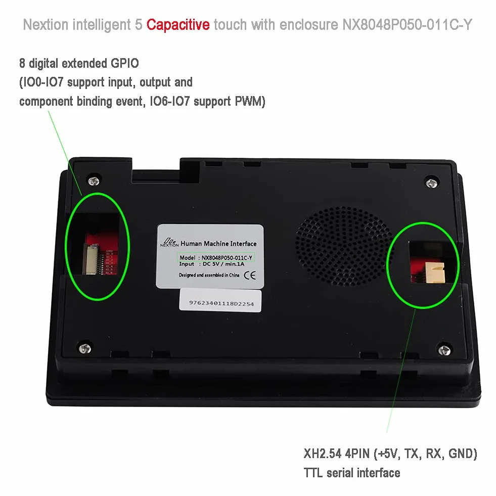 DIYmalls Nextion Inteligentny 5-calowy wyświetlacz HMI 5V pojemnościowy ekran dotykowy 800 x 480 TFT LCD z obudową do Arduino Raspberry Pi (NX8048P050-011C-Y)