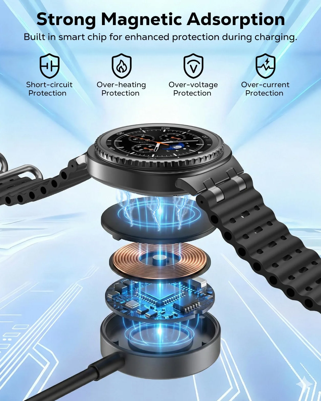 MoKo Type C Galaxy Watch Charger for Samsung Galaxy Watch 8/8 Classic/7/Ultra/6/6 Classic/5/5 Pro/4/3/Active2/FE, Magnetic Charging Dock with 3.3FT Charging Cable and USB C to USB A Adapter