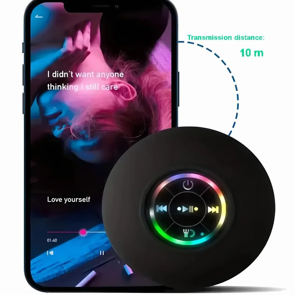 Głośnik Bluetooth Wodoodporny z Przyssawką i Światłem RGB - Przenośny Bezprzewodowy Stereo Basowy do Podróży, Łazienki, Prysznica i na Zewnątrz