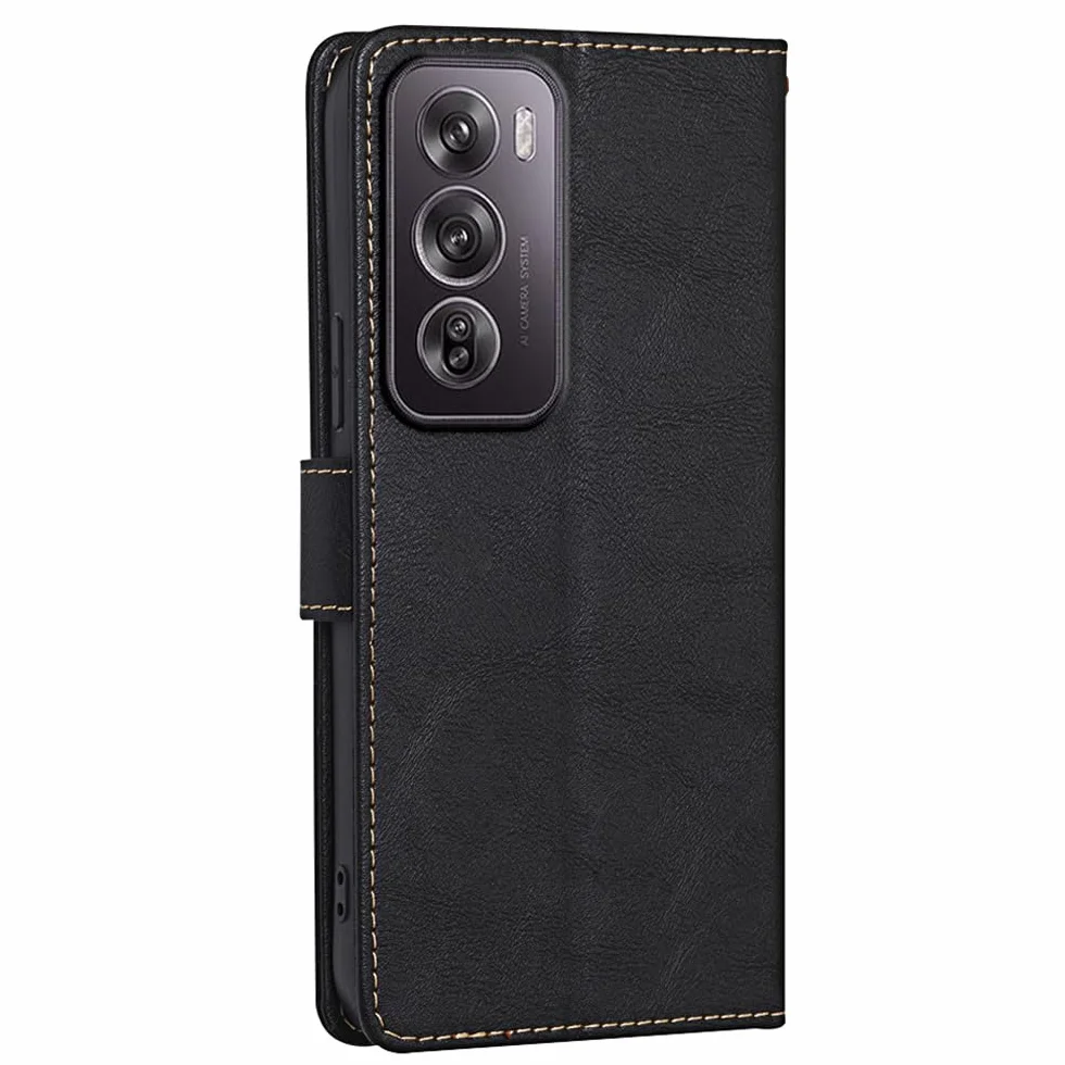 RankOne Etui do OPPO Reno12 Pro 5G / OPPO Reno 12 Pro 5G (6,7 cala), skórzane etui z klapką z portfelem, magnetyczne etui na książkę - czarne