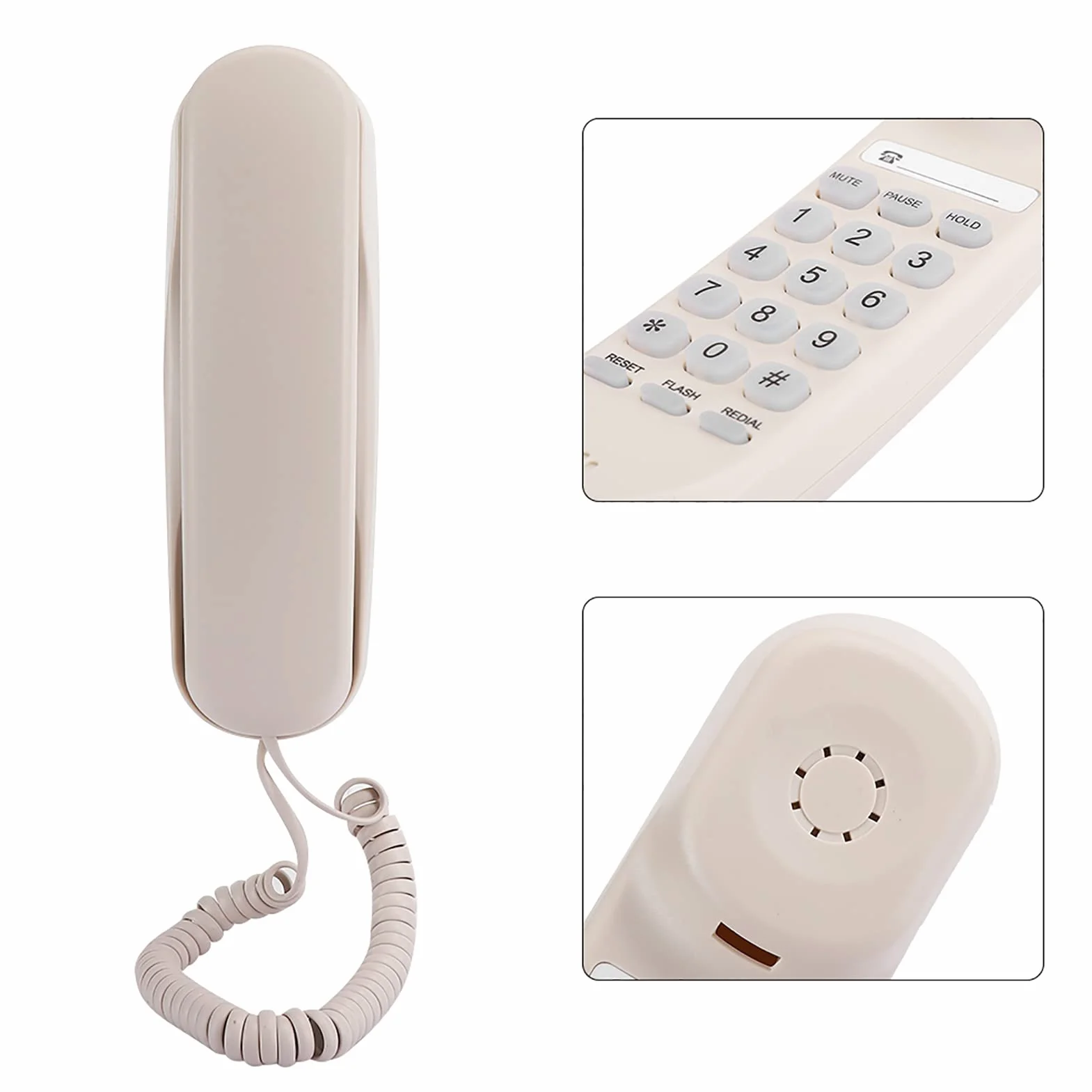 Socobeta Przewodowy telefon stacjonarny do domu, korzystanie z telefonu stacjonarnego, ściana podwójnego przeznaczenia, do pokoju hotelowego, windy rodzinnej, łazienki, beżowy