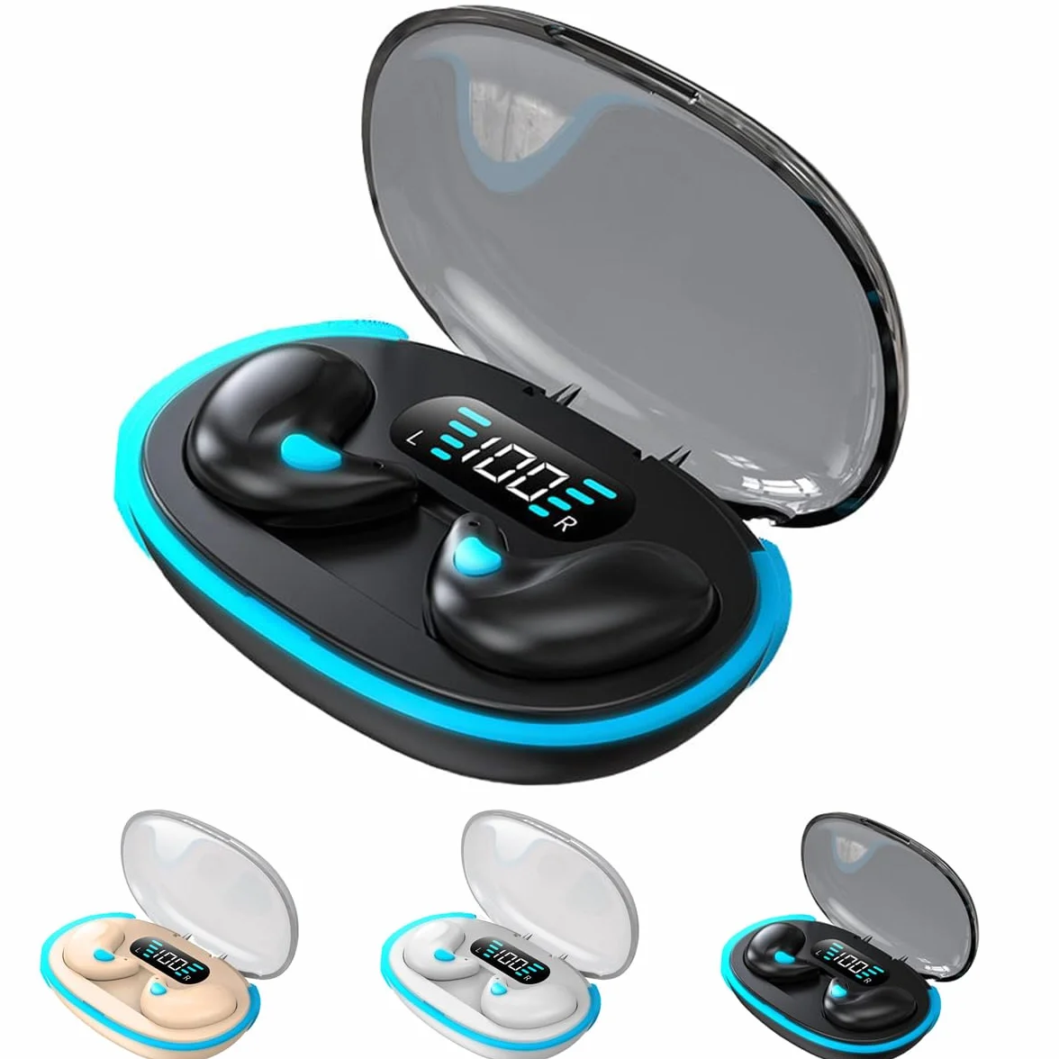 Zestaw słuchawkowy Bluetooth z przewodnictwem kostnym, bezprzewodowe, niewidoczne słuchawki douszne, lekkie słuchawki z trybem uśpienia, bezbolesne słuchawki dla osób śpiących na boku (czarne)