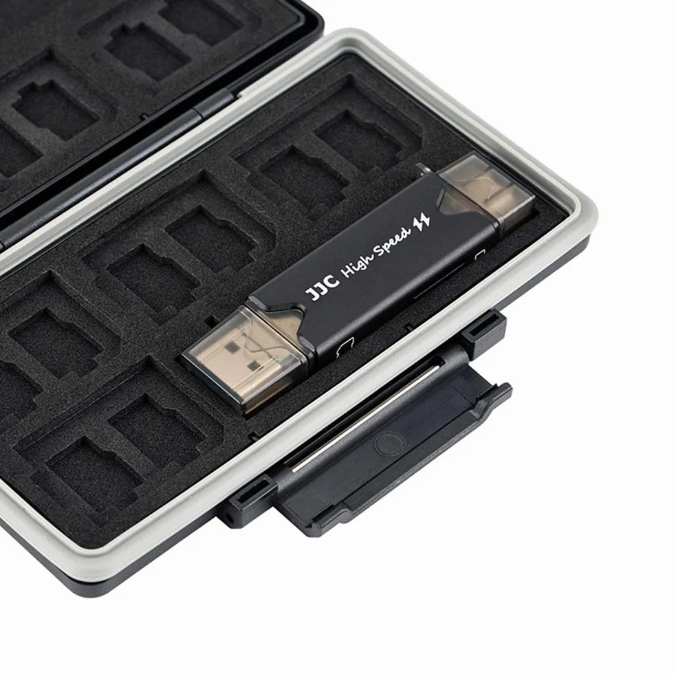 JJC Wodoodporne Etui Na Karty Pamięci Z 25 Gniazdami, Czytnikiem USB 3.0 Do 16 Micro SD/SDXC/SDHC + 8 SD/SDXC/SDHC - Antywstrząsowe, Przenośne