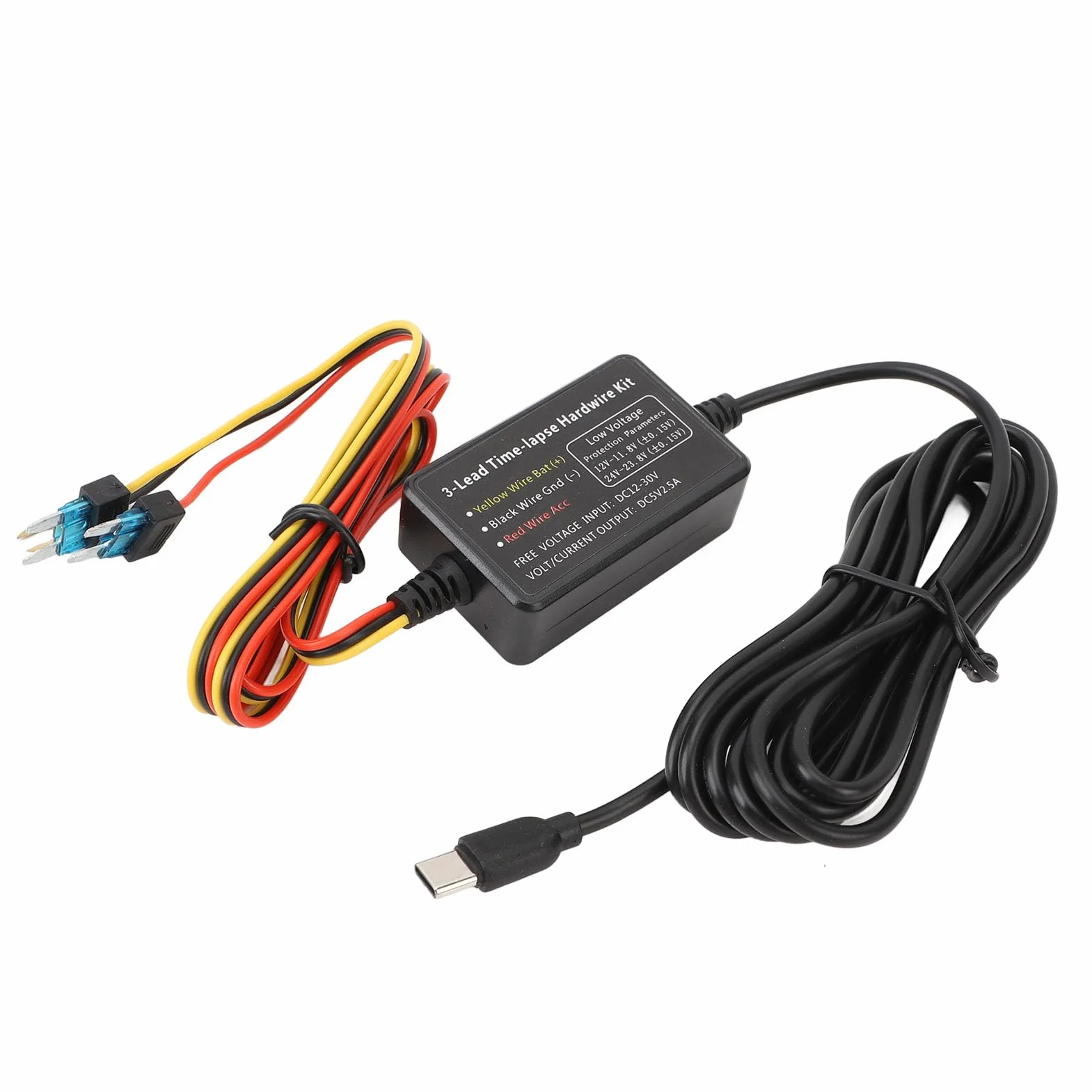 Akozon Zestaw Przewodów Stałych Kamery Typu C. Przewód Zasilający Kamery od 12 V–30 V do 5 Detektory Zasilania GPS