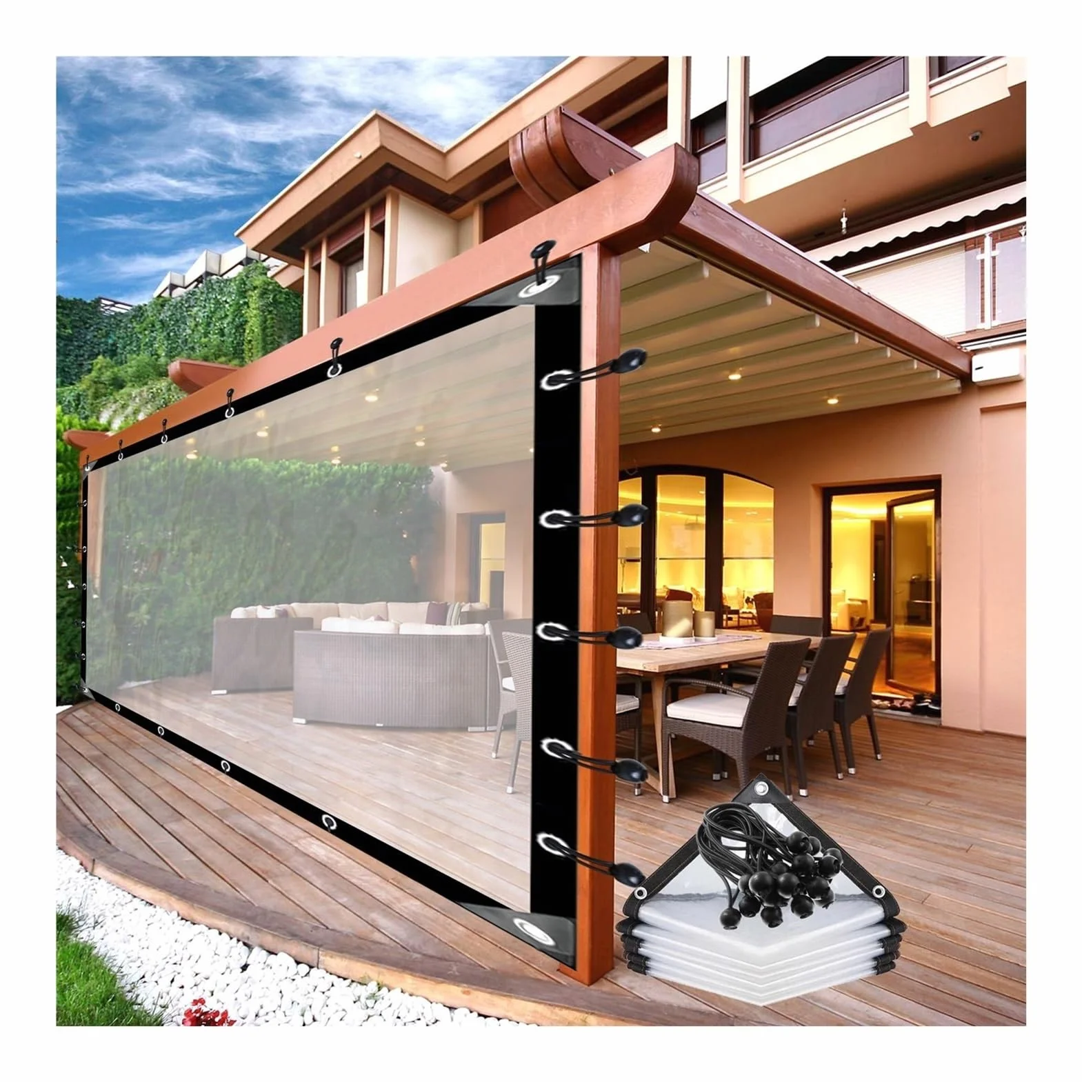 Przezroczyste Zasłony Pergola Wodoodporne Panele Boczne 9.84x14.76ft