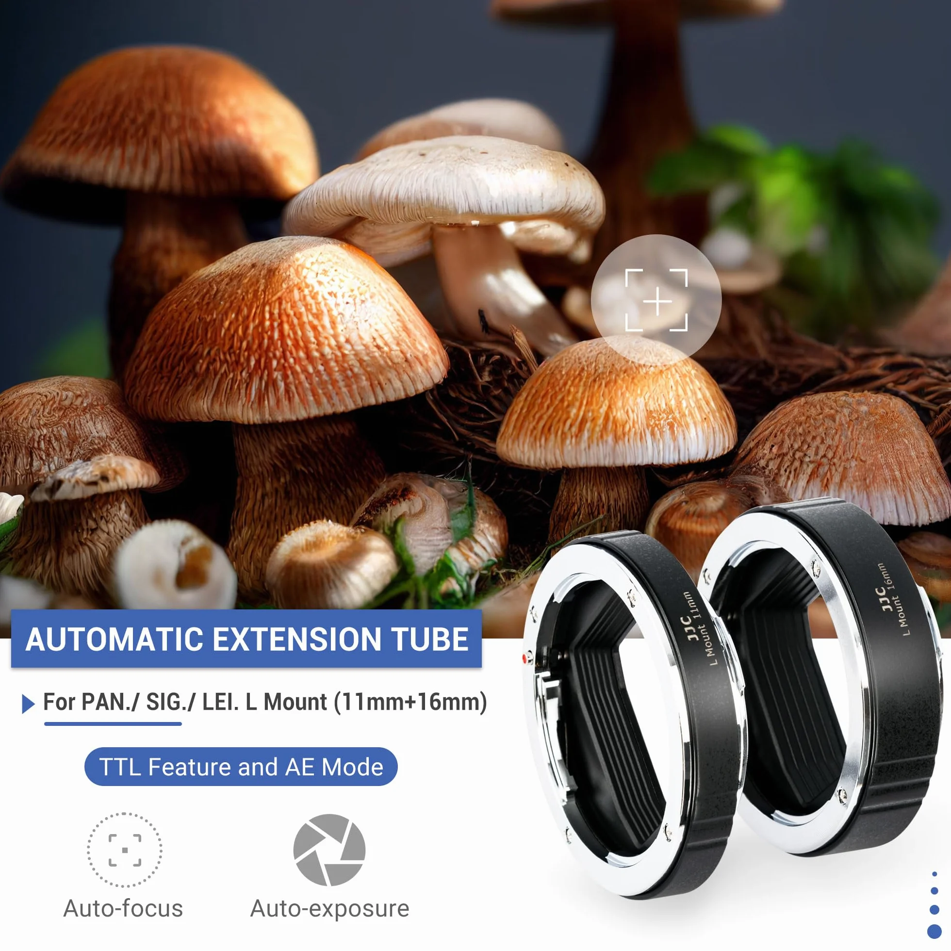 JJC Rurka przedłużająca makro (11 mm + 16 mm) autofokus do aparatów Panasonic/Sigma/Leica z mocowaniem L do obiektywów, fotografia makro z bliska - zestaw pierścieni przedłużających, korpusu i tylnej