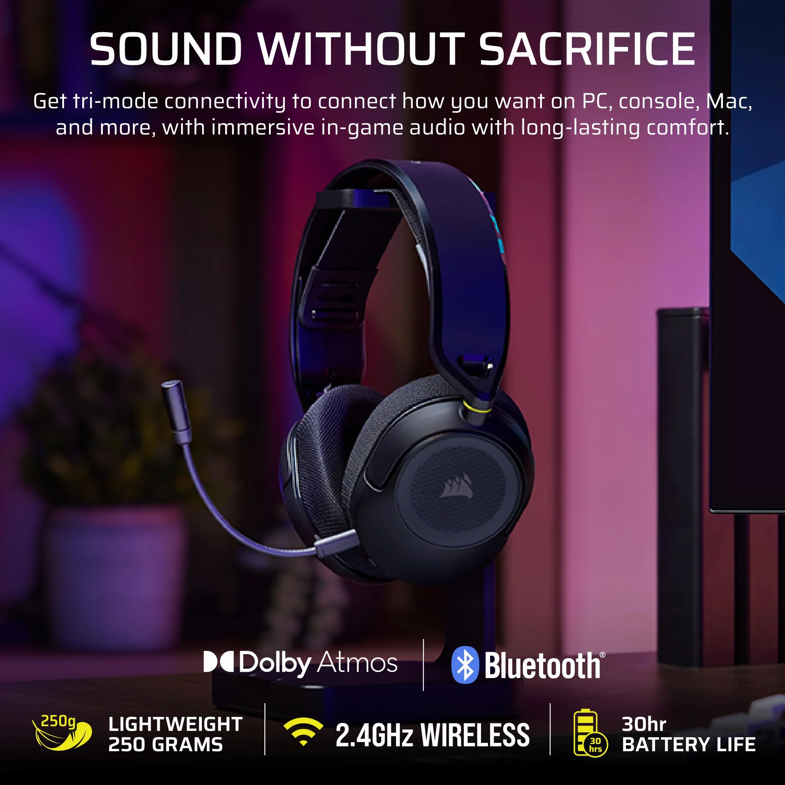Corsair HS35 v3 bezprzewodowy zestaw słuchawkowy do gier z mikrofonem – 2,4 GHz i Bluetooth (PC/PS5/PS4/Switch/Mac/Mobile), lekki komfort, Dolby Atmos, czarny | 2,4 GHz i Bluetooth (PC, PS5, PS4, Switch, Mac, urządzenia mobilne), lekki i wygodny, Dolby At