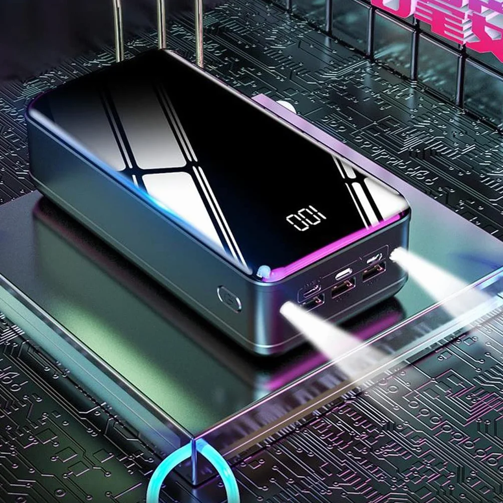 50000 MAh Power Bank o dużej pojemności Lustrzany ekran z cyfrowym wyświetlaczem Szybkie ładowanie jest wyposażone w wspólny bank mocy (Color : Black, Size : 50000mAh)