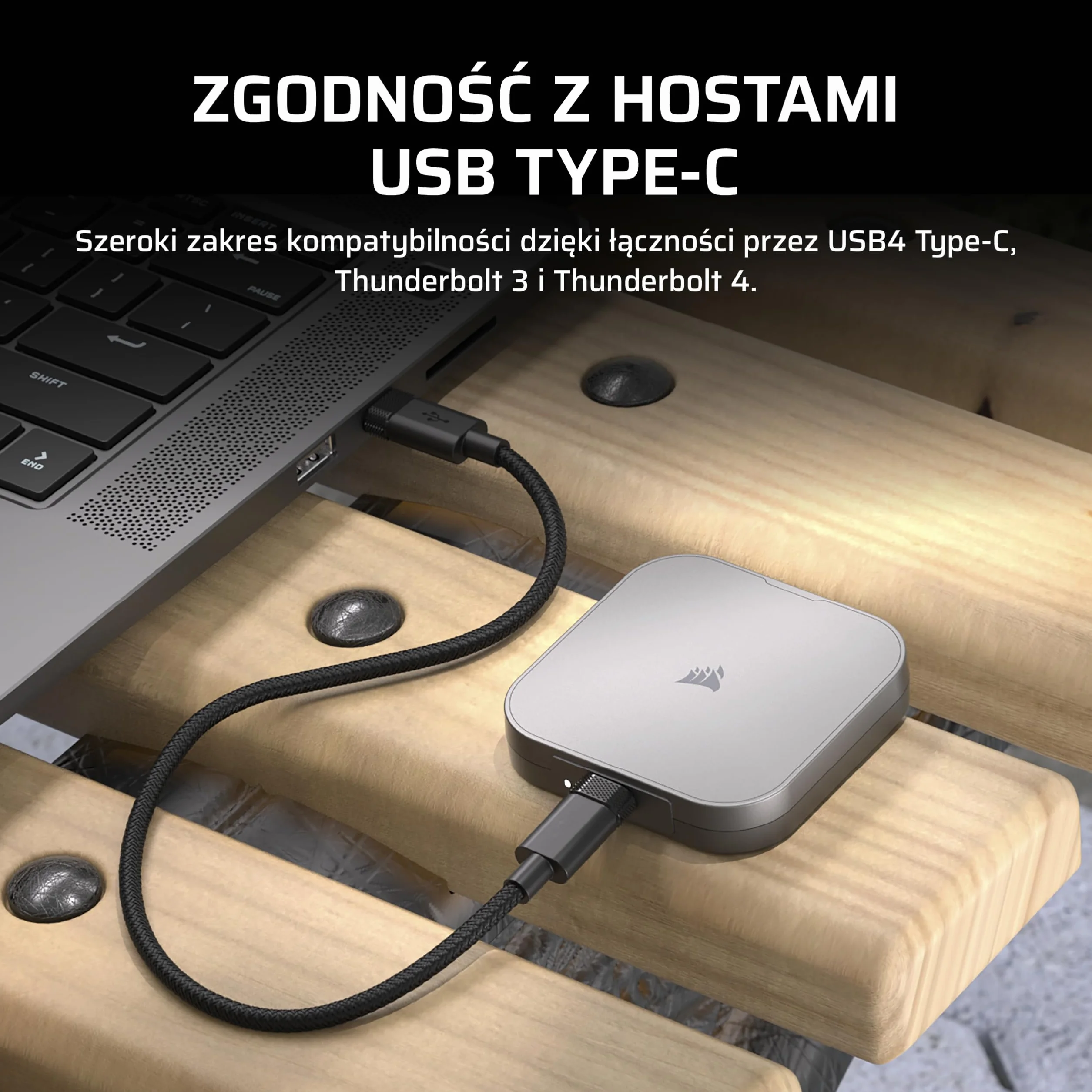 CORSAIR EX400U 4TB Przenośny SSD USB4 — USB Typ-C, USB4/USB 3.2 Gen2x2, do 40 Gb/s, Plug and Play, MagSafe, kabel USB-C (USB4) — Windows PC, Mac iOS — Szary