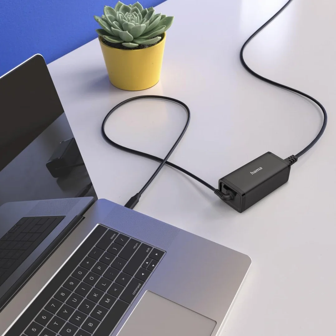 Hama Uniwersalny Zasilacz GaN USB-C 100W, Kompatybilny z Laptopem, Tabletem, Konsolą, Wydajny i Niskie Emisje Ciepła, Bezpieczne Ładowanie dla Wszystkich Urządzeń