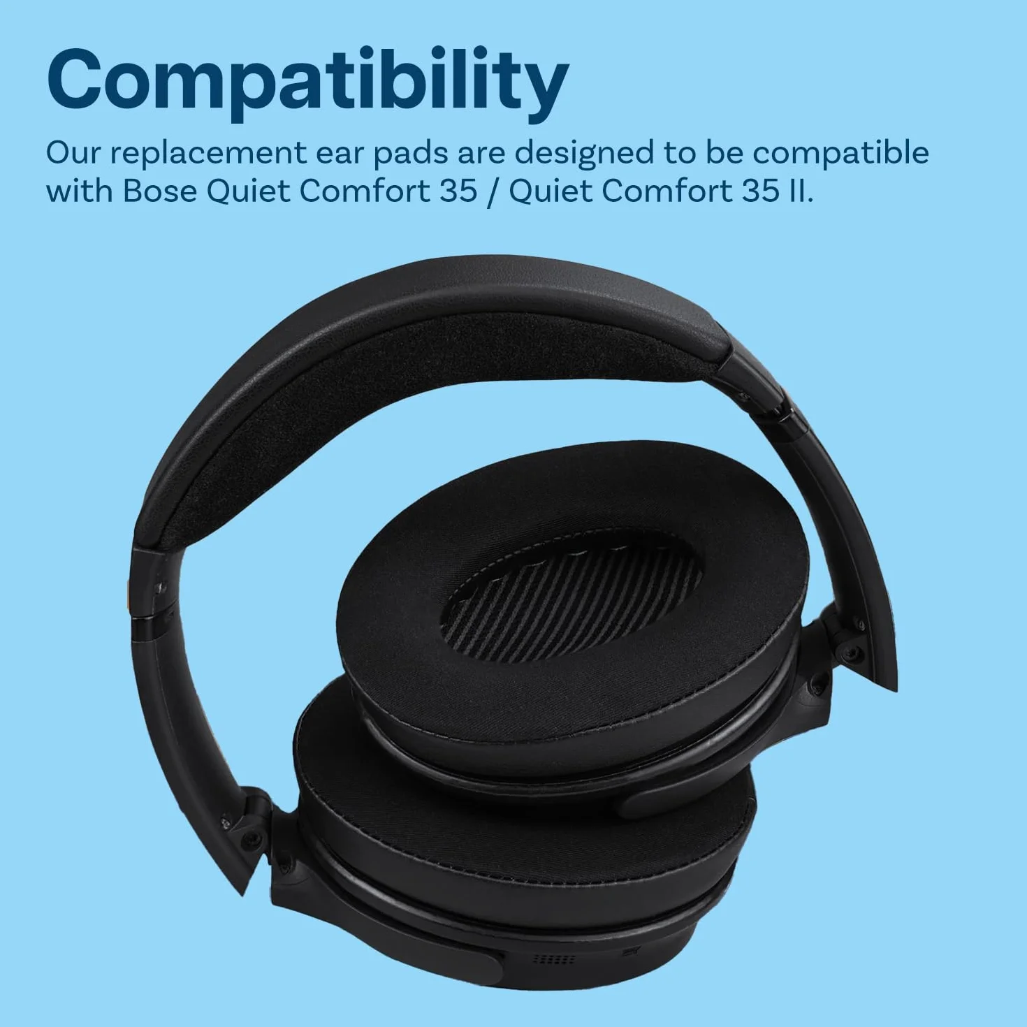 Nauszniki Zapasowe do Słuchawek QuietComfort 35 (QC35) / Quiet Comfort 35 II (QC35 II) od MMOBIEL – Poduszki Uszne z Chłodzącym Żelem i Pianką Memory – Wysoki Komfort i Izolacja Hałasu – Czarne