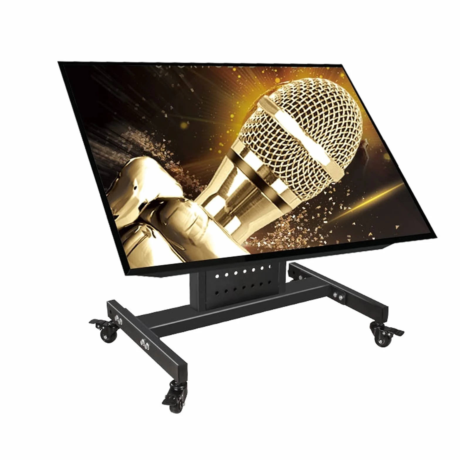 Pionowy stojak na telewizor, stojący, mobilny wózek na telewizor 81.3 cm-190.5 cm, mobilny komercyjny uchwyt na telewizor z 4 uniwersalnymi rolkami, dwukolorowe kółka, regulowany stojak na telewizor