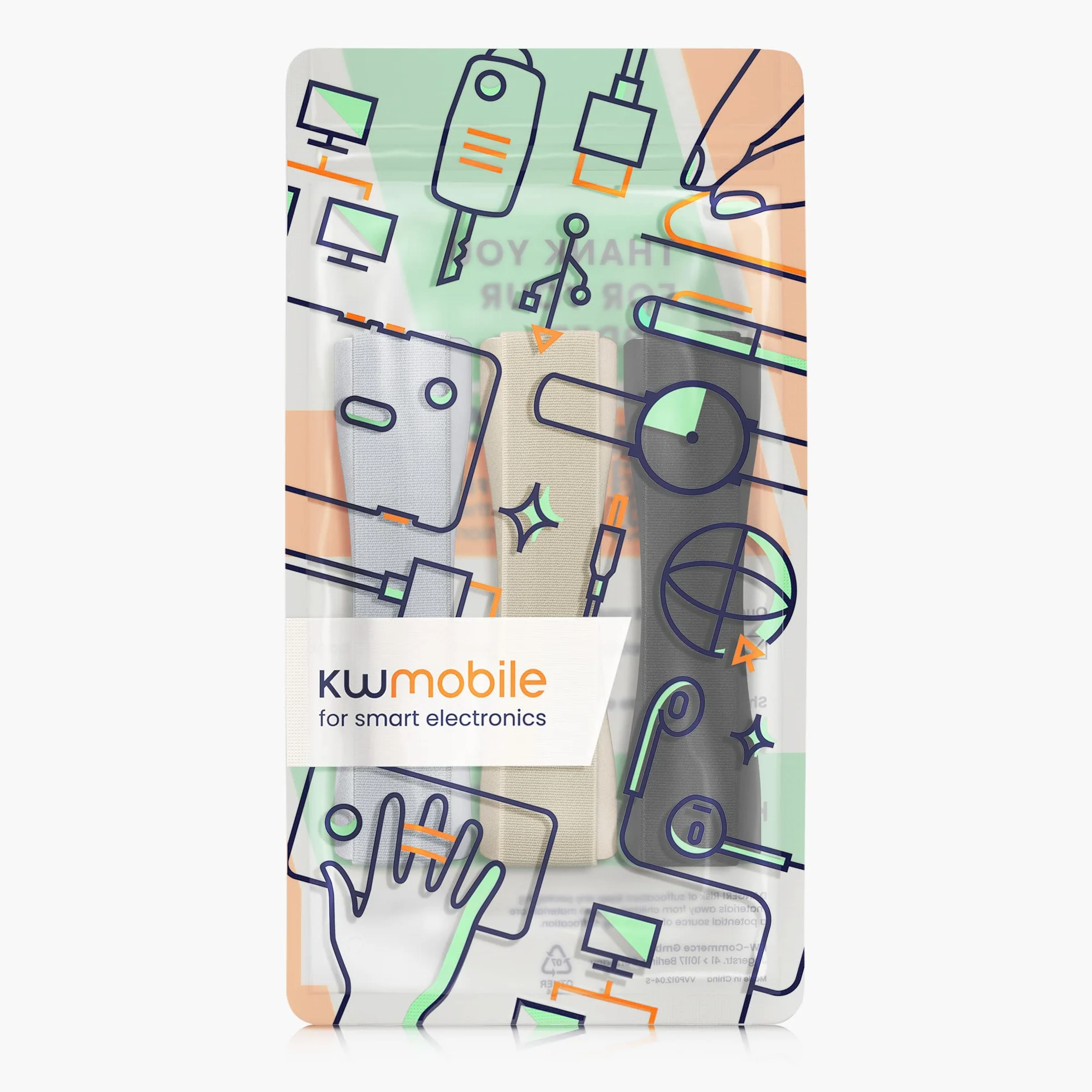 kwmobile Uchwyt na pasek na rękę do tabletu (zestaw 3 szt.) - elastyczny samoprzylepny uchwyt uniwersalna pętla do przyklejenia na tylnej stronie tabletów i etui - czarny/złoty/srebrny