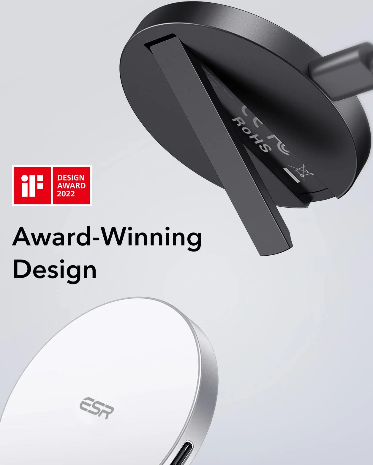 ESR Bezprzewodowa ładowarka do ładowarki MagSafe, ładowarka magnetyczna HaloLock, kompatybilna ze stojakiem MagSafe do serii iPhone 15/14/13/12, z wyjmowanym kablem 1,5 m, adapter nie jest dołączony,