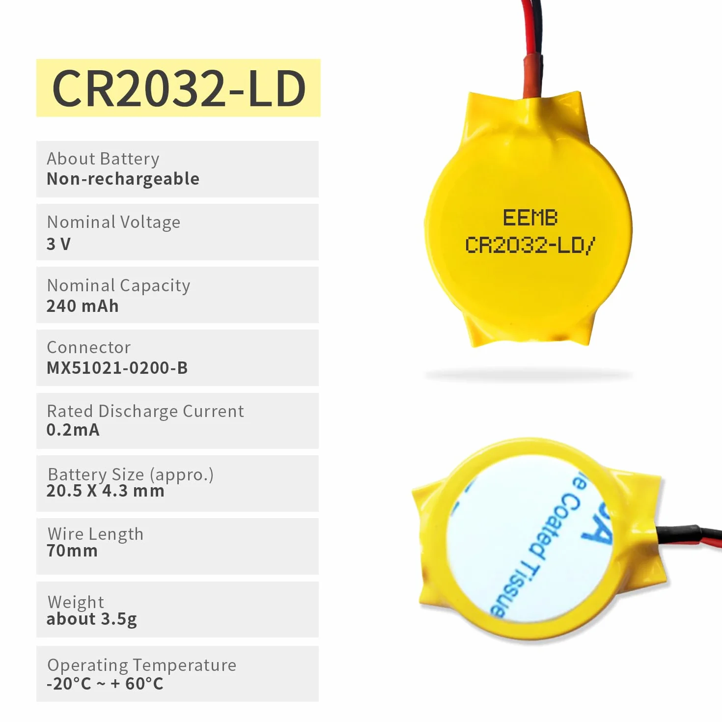 10X EEMB 3V CR2032 Bateria CMOS z przewodami drutowymi i złączem drutu MOLEX do komputera lub laptopa Bateria płyty głównej