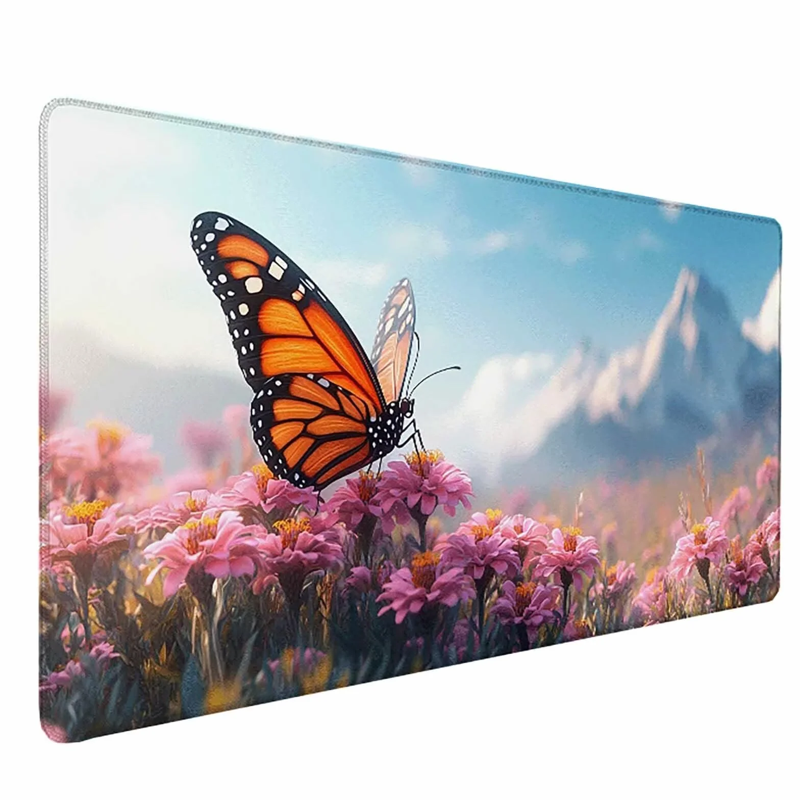 Podkładka na biurko, duża, 1500 x 800 x 3 mm, motyl, gamingowa podkładka pod mysz, górskie biurko z przeszytymi krawędziami 3 mm, antypoślizgowa gumowa podstawa, podkładka pod mysz, dekoracja biurka
