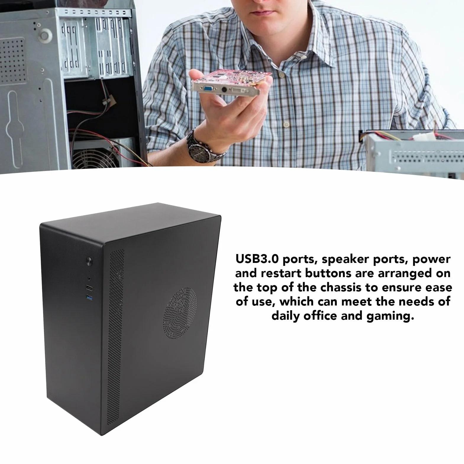 Obudowa Komputera do Gier, Obsługa Karty Graficznej 280 Mm, Prześwit Chłodnicy Procesora 120 Mm Obudowa Komputera ATX, PC Micro ATX z Gniazdami Dźwiękowymi USB 3.0 do Gier w Domowym Biurze