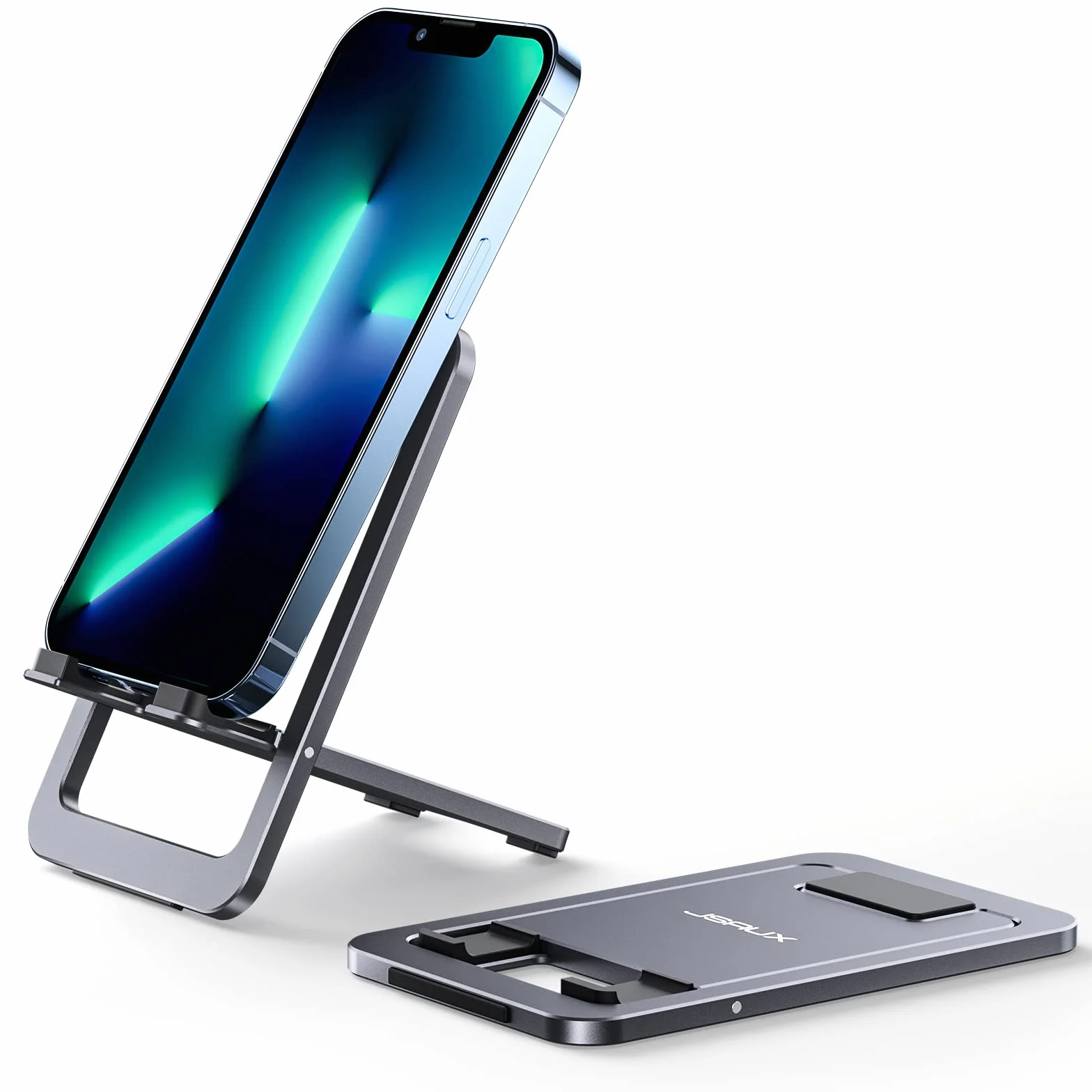 JSAUX Stojak na telefon komórkowy, składany aluminiowy regulowany uchwyt na telefon na biurko przenośne niezbędne akcesoria biurowe do iPhone'a 17 16 15 14 13 Pro Max Samsung S25 S24 S23 Ultra