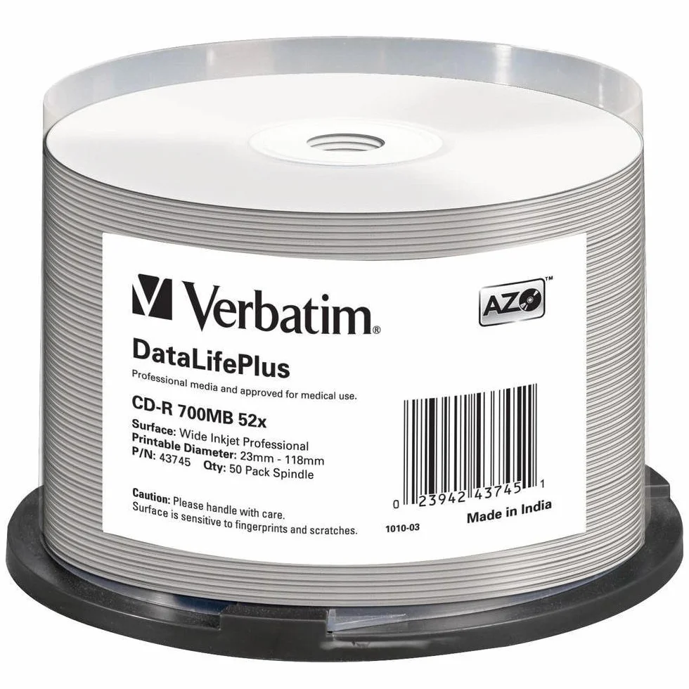 Verbatim 43745 52x CD-R Datalifeplus Inkjet Professional, Wrzeciono 50 szt