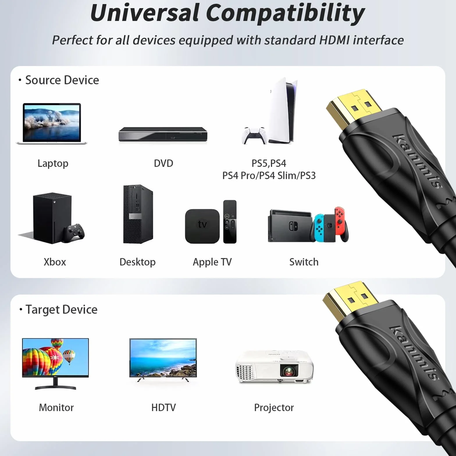 Kabel HDMI 4K 15,2 m, kable HDMI o wysokiej prędkości (HDMI2.0, 18 Gb/s, 1080P) - kabel Ethernet Audio Return Video 4K HDMI, ultra szybkie pozłacane złącza, kompatybilny z Playstation Arc PS3 PS4 PC