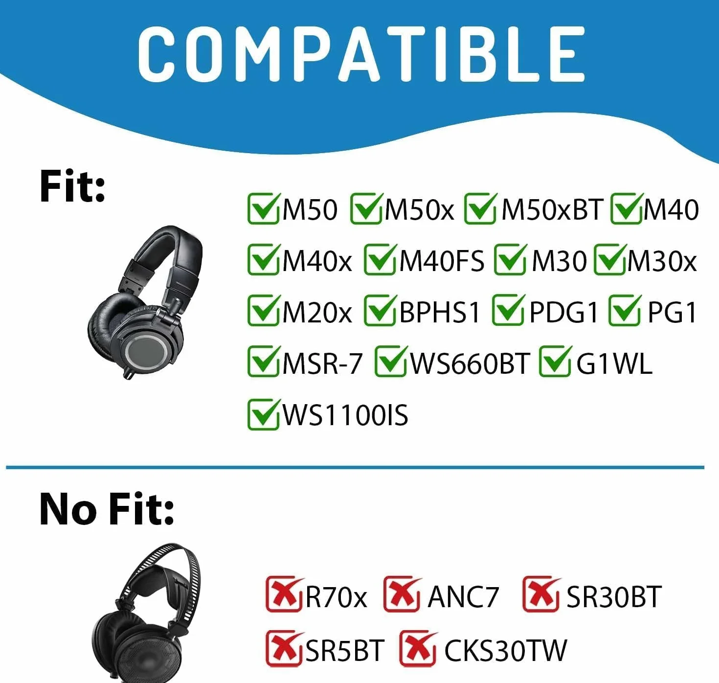 Adhiper M50X nauszniki kompatybilne z Audio-Technica ATH M50X M50xBT2 M40X M30X M20X M10X MSR7 SX1 ATH-ANC9 czarne