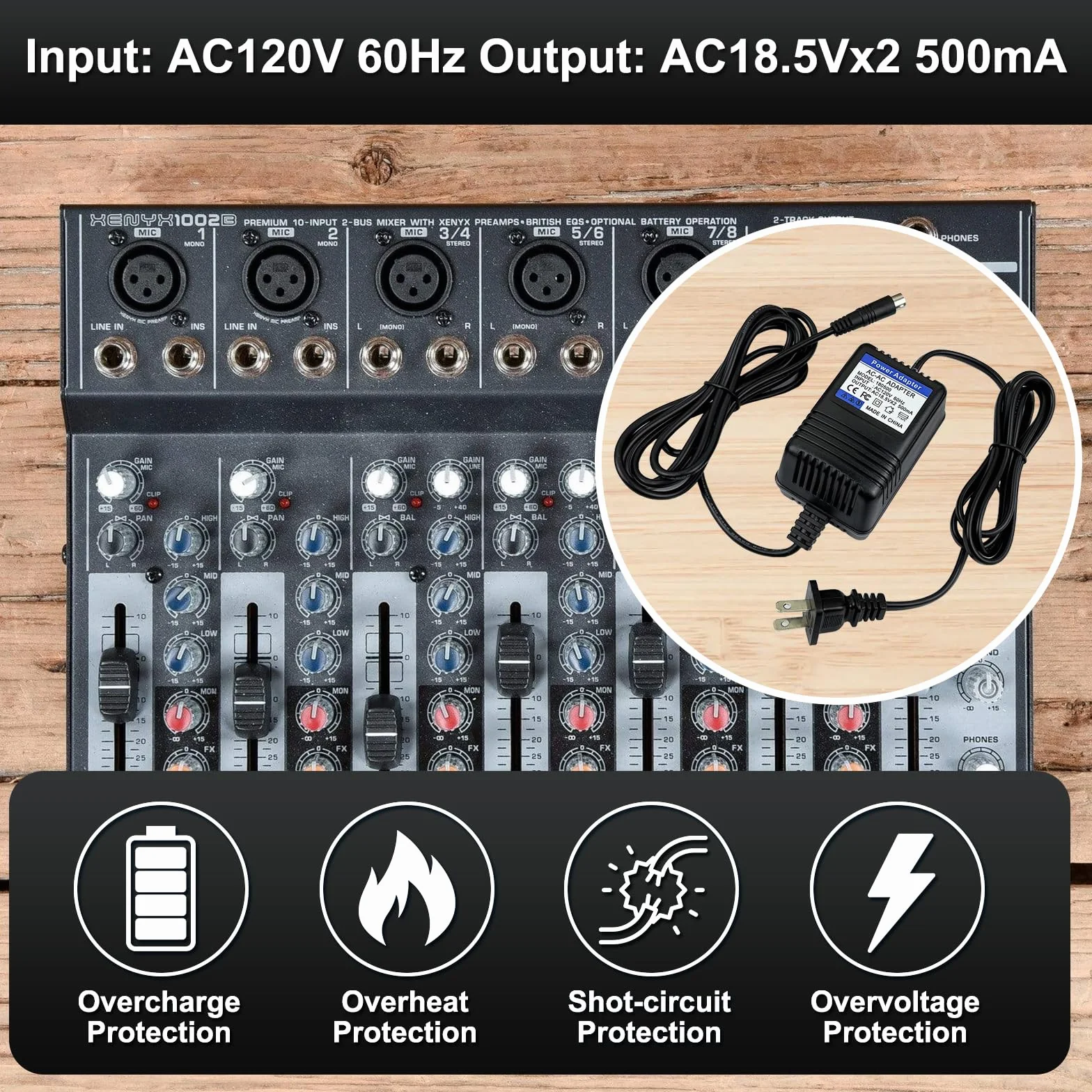 Zamienny zasilacz AC - Zasilacz 18,5 V do Behringer Xenyx (502,802,1002), UB1002, Q502USB, QX1202USB, Q1002USB, PSV3UL, MXVL3, MX602A, miksery
