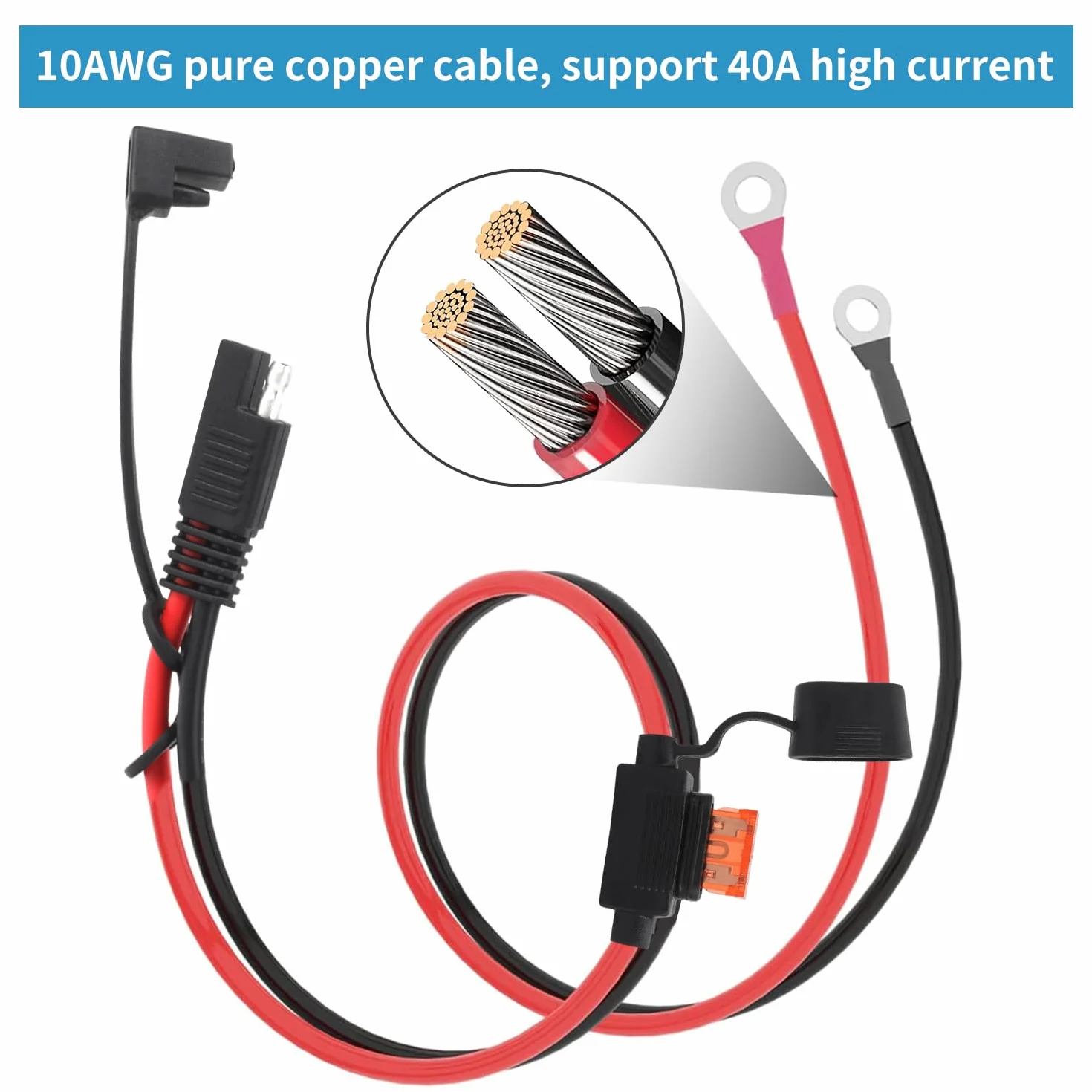 10AWG zacisk SAE do O-ring, przyłącze akumulatora SAE, 40 A, 2-pinowe szybkozłączka, kabel przedłużający SAE, do paneli słonecznych, samochodowych, motorowych, motorowych, kamperów, 60 cm