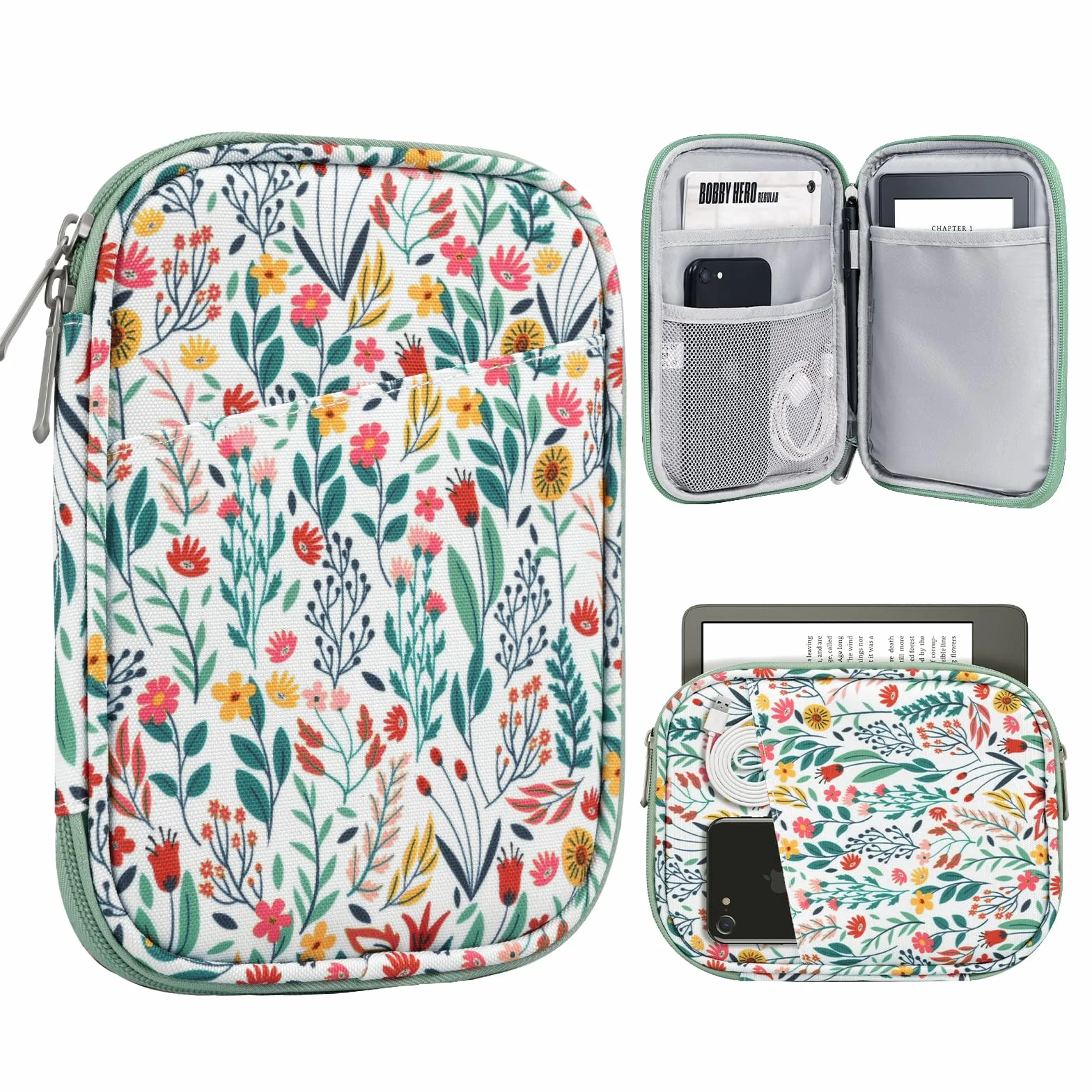 TiMOVO Etui na tablet 6-7 cali dla czytnika e-booków Book Paperwhite/Colorsoft Signature Edition, ochronne etui typu sleeve z kieszenią dla czytnika e-booków, urządzeń Oasis i Kobo, kwiat