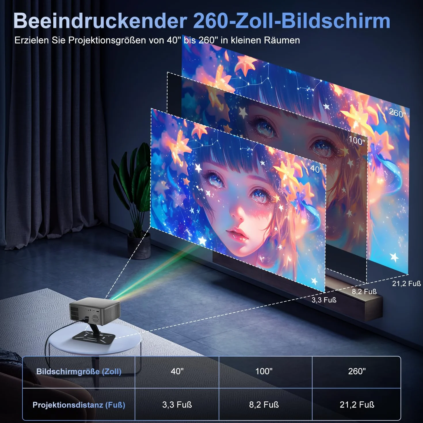 ZDSSY Mini projektor 8K obsługuje Native 1080P Smart Projektor Android 14, przenośny, z WiFi 6 BT 5.2 Auto Keystone, przenośny projektor, mały projektor do telefonu komórkowego, kino domowe ze