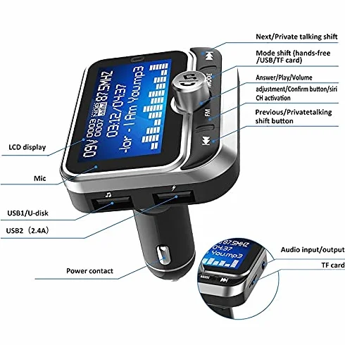 Adapter audio Bluetooth. Nadajnik FM Car Bluetooth MP3. Gracz Dual. USB QC 3.0. Szybka ładowarka AUX. Samochód audio. FM. Modulator z pilotem TF. Karta (Color Name : FM transmitter)