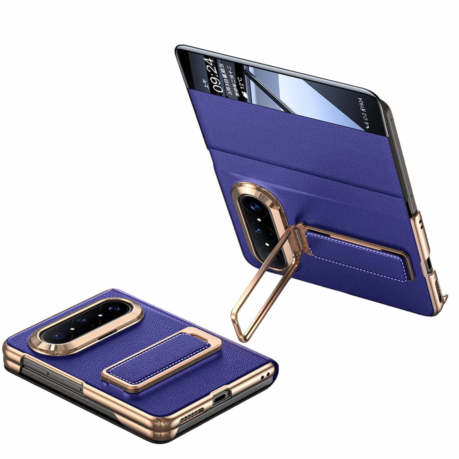 Etui z klapką do Huawei Pura X Max, etui z prawdziwej skóry z okienkiem, stojakiem, etui ochronne, niebieskie, Pura X Max