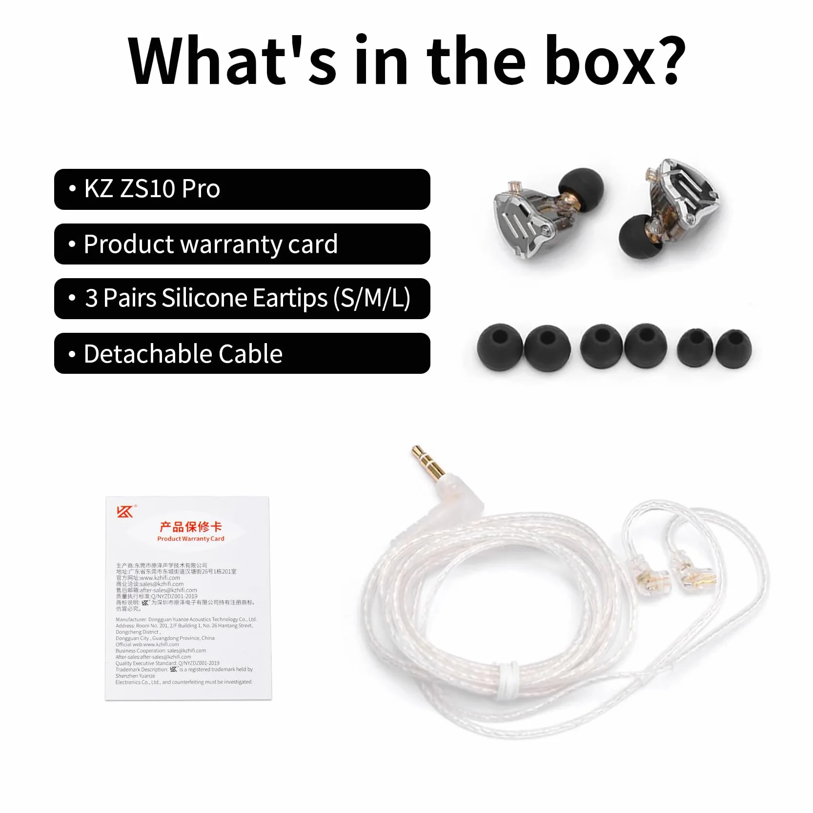 KINBOOFI KZ ZS10 Pro słuchawki douszne do monitorowania, słuchawki HiFi KZ ze sterownikami 4BA i 1DD, ulepszone ZS10 Pro z odłączanym kablem 0,75 mm 2-pinowym 6N OFC (z mikrofonem, czarne)