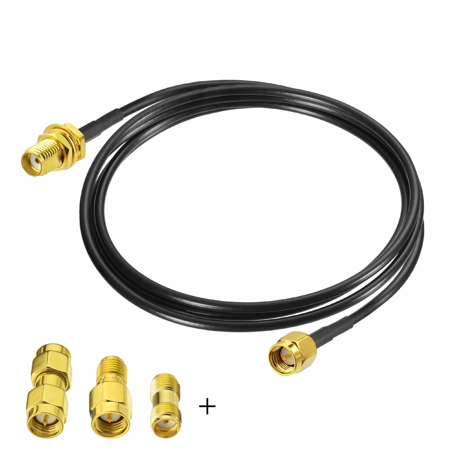 Superbat SMA kabel przedłużający, zestaw 1 m – ALSR100 Low-Loss kabel antenowy WLAN + 3 adaptery RF koncentryczne SMA, zestaw do anteny WiFi, 4G LTE, modem 5G, routera, radia Ham / GPS / WiFi / SDR