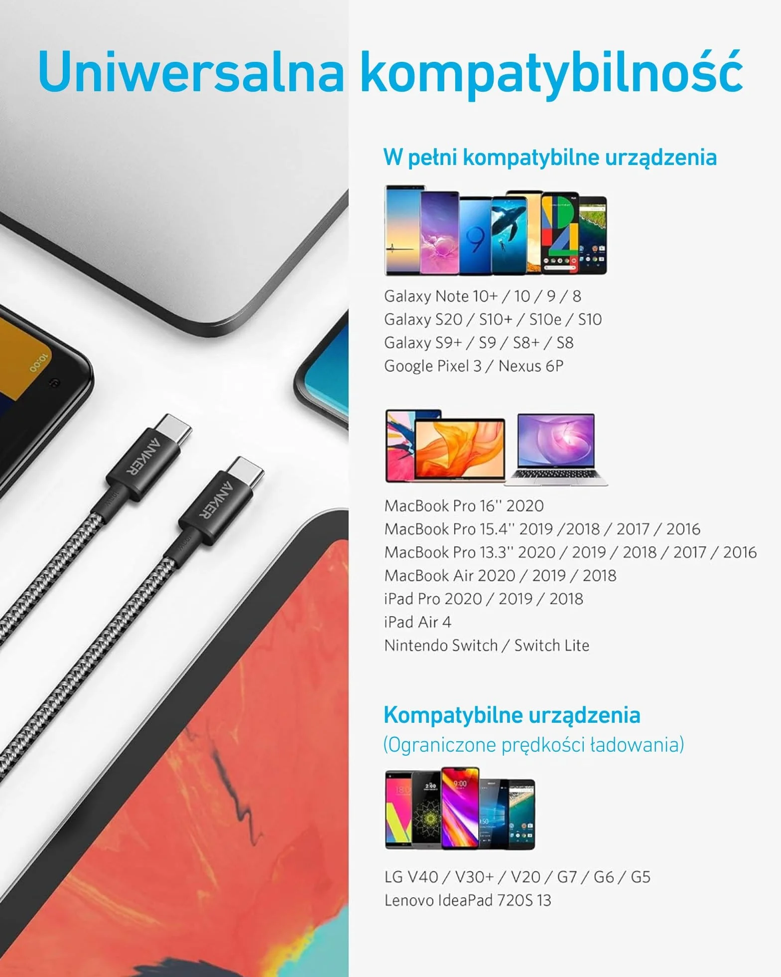 Anker Kabel USB-C na USB-C 100 W 3 m szybkie ładowanie czarny