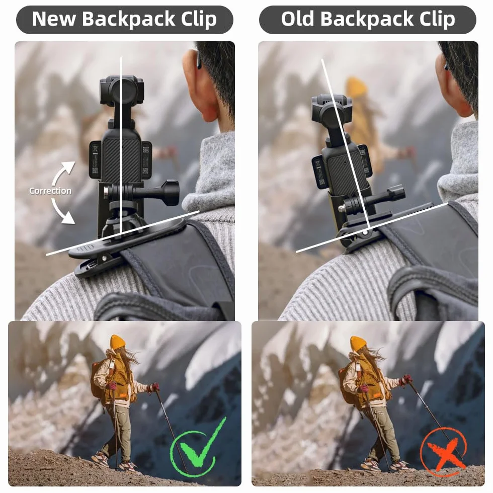 Uchwyt na pasek do plecaka obracany o 360°, uchwyt zaciskowy z rozszerzalną ramą, kompatybilny z DJI Osmo Pocket 3