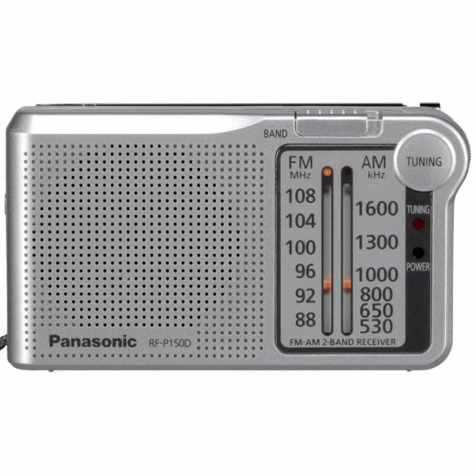 Panasonic RF-P150 kieszonkowe radio FM/AM z tunerem cyfrowym (łatwe i stabilne strojenie, duża skala z pokrętłem, głośnik 5.7cm, na baterie), srebrne