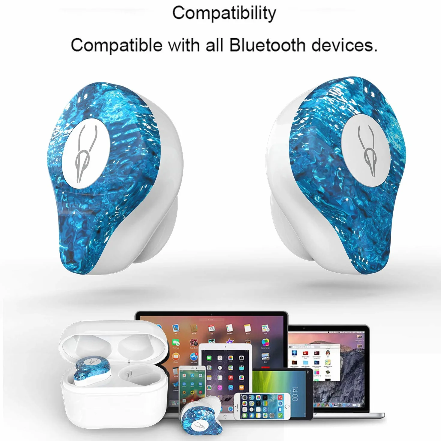 Prawdziwe bezprzewodowe słuchawki douszne, bezprzewodowe słuchawki Bluetooth 5.0, głęboki bas, stereo z redukcją szumów, odporne na pot słuchawki Bluetooth TWS, bezprzewodowe słuchawki z przenośnym pudełkiem do ładowania (grad)