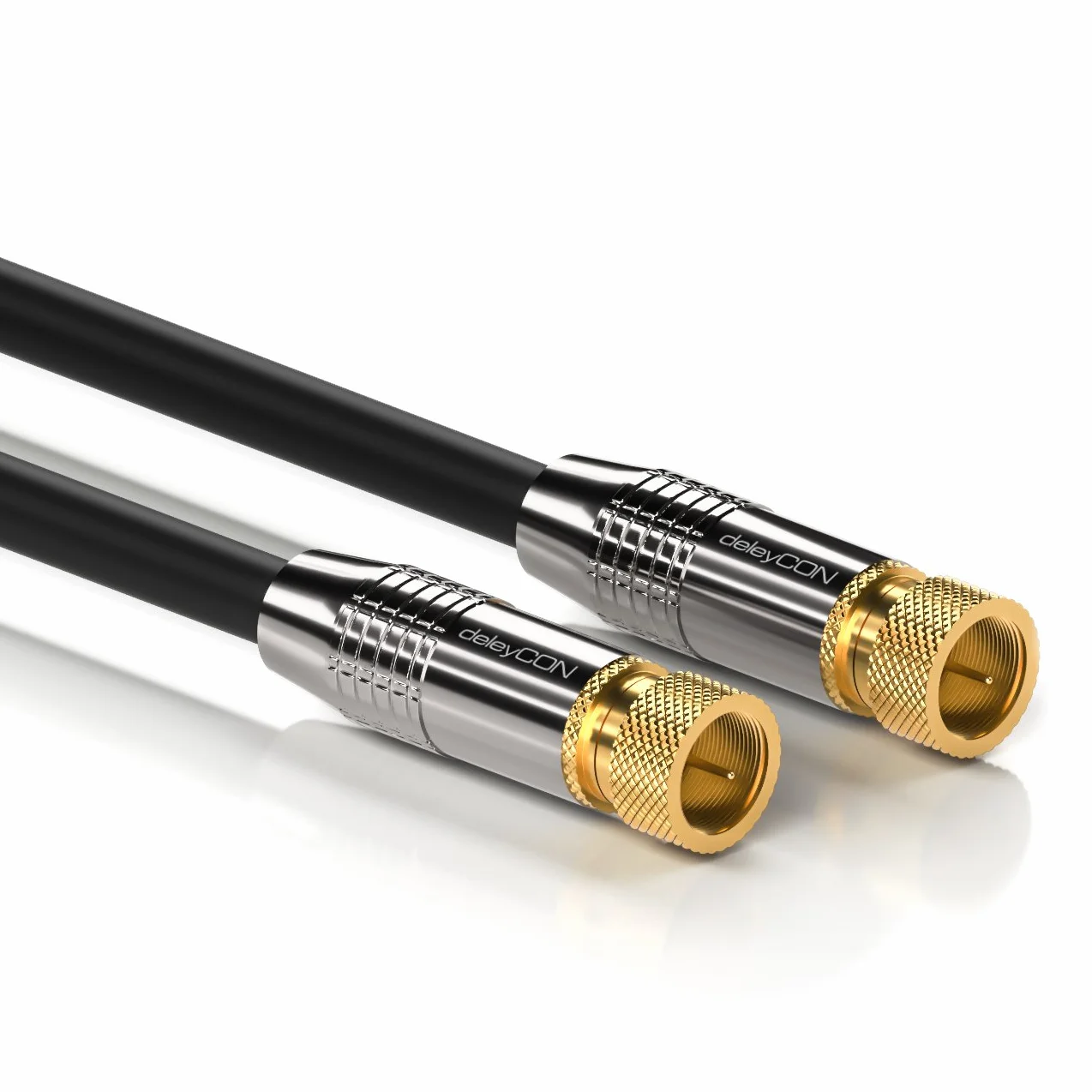 deleyCON 20m Kabel Antenowy SAT Koncentryczny DVB-S/S2 4K Ultra HD HDTV 2x Wtyk F Metalowe Złącza Czarny