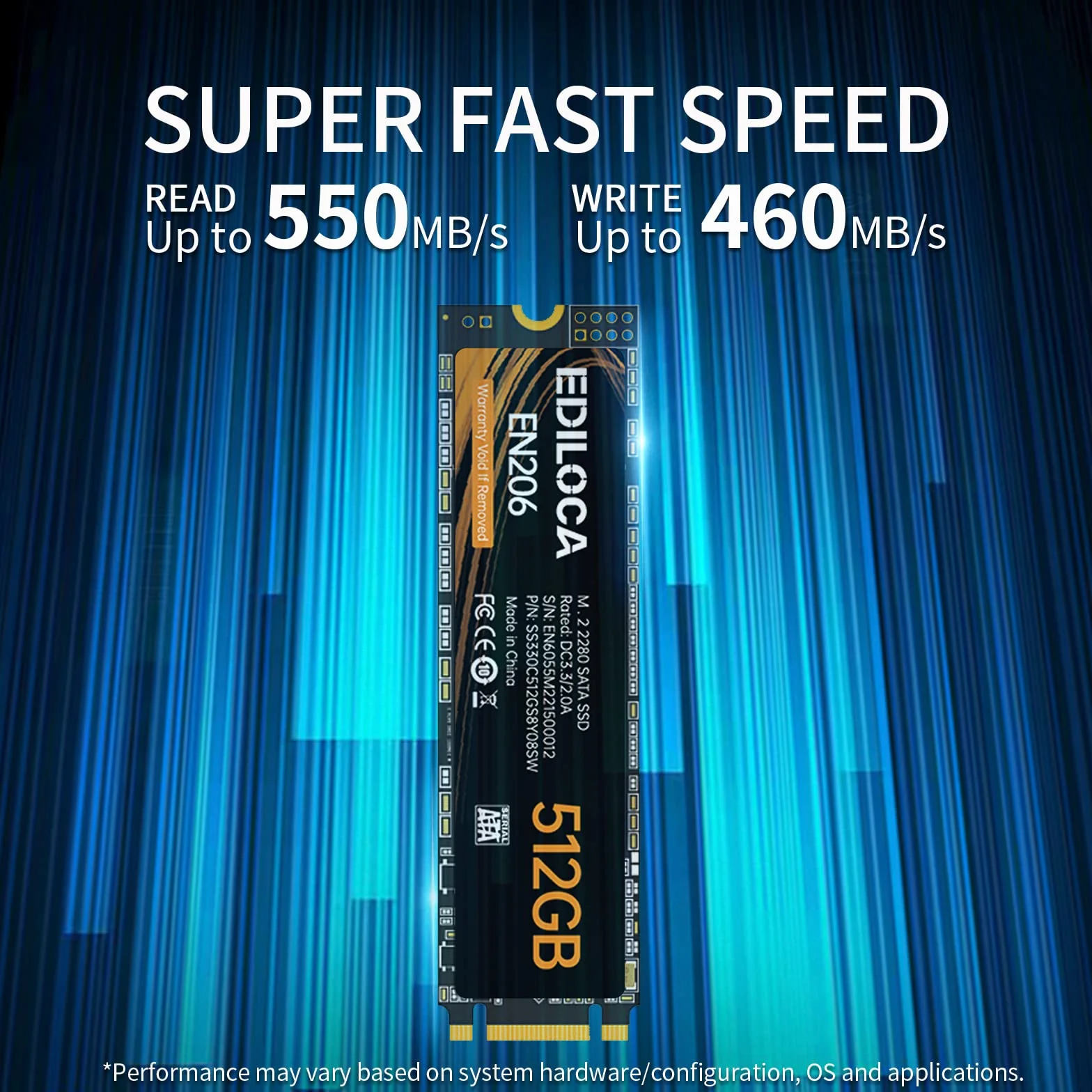 Ediloca EN206 512 GB 3D NAND TLC M.2 SSD, M.2 2280 SATA III 6 Gb/s SSD wewnętrzny dysk twardy, prędkość odczytu/zapisu do 550/460 MB/s, kompatybilny z ultrabookami, tabletami i mini komputerami