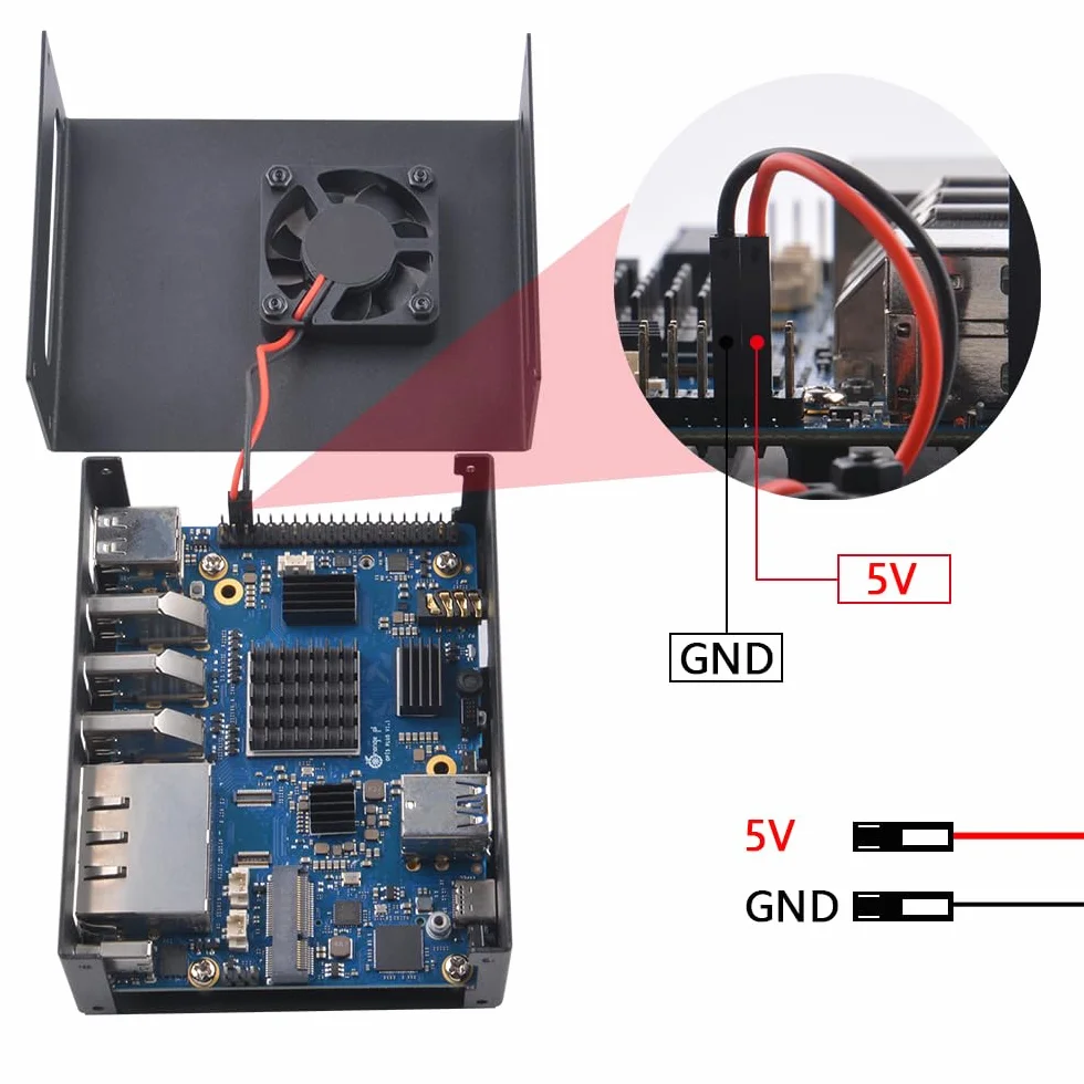 Orange Pi 5 Plus Metalowa Obudowa z Wentylatorem 40mm i Radiatorami