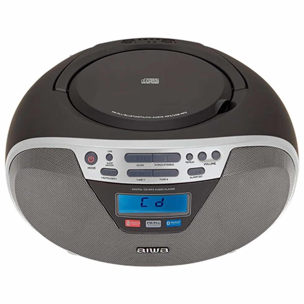 Aiwa BBTU-400SL: przenośne radio CD z Bluetooth i USB, kolorowy wyświetlacz, RDS, FM PLL, funkcja budzika, kolor: srebrny