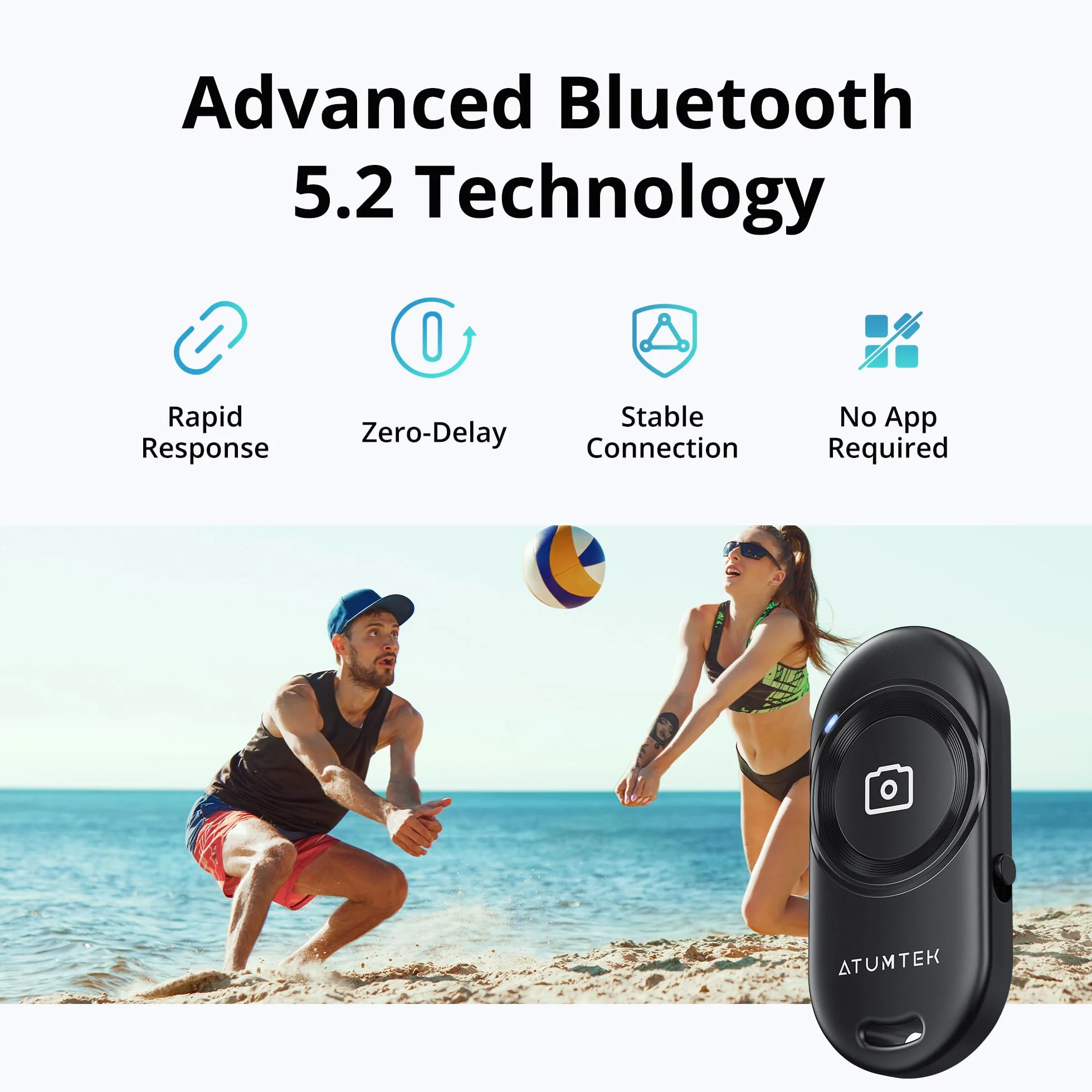 ATUMTEK Zdalny Wyzwalacz Bluetooth, Zdalny Spust Bluetooth 5.2 z Stabilnym Połączeniem, Kompatybilny z Smartfonami i Tabletami iPhone oraz Android, Idealny do Selfies i Zdjęć Grupowych