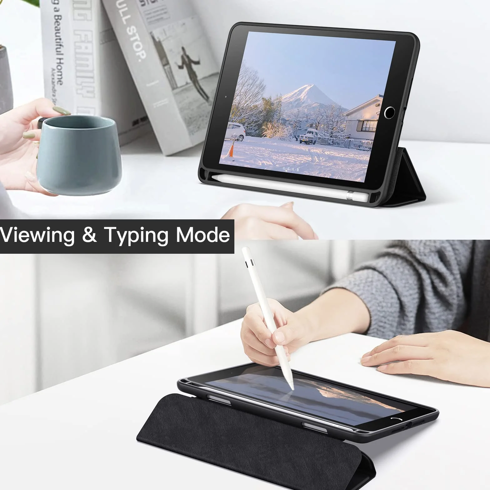 JETech Étui dla iPad mini 5/4 (7,9 Cala 2019/2015 Modelu) z Pencil Uchwyt, Wyczyść Przezroczysty Tył Obudowa Slim Podstawkę Odporna na Wstrząsy Obudowa Tabletu Case (Czarny)