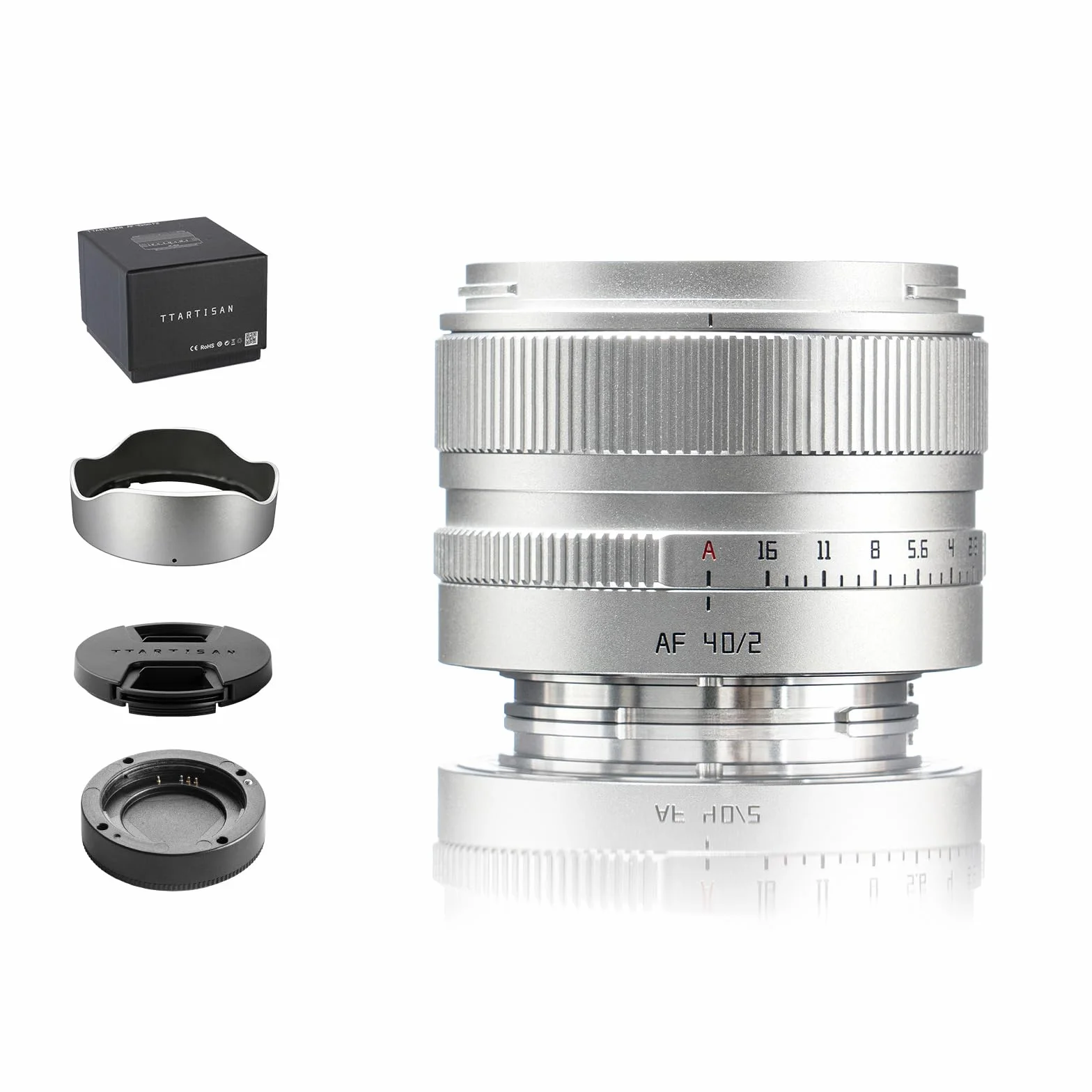 TTARTISAN AF 40 mm f/2 srebrny do E-Mount, pełny format 40 mm f2 Prime obiektywy do FE-Mount (E, srebrny)