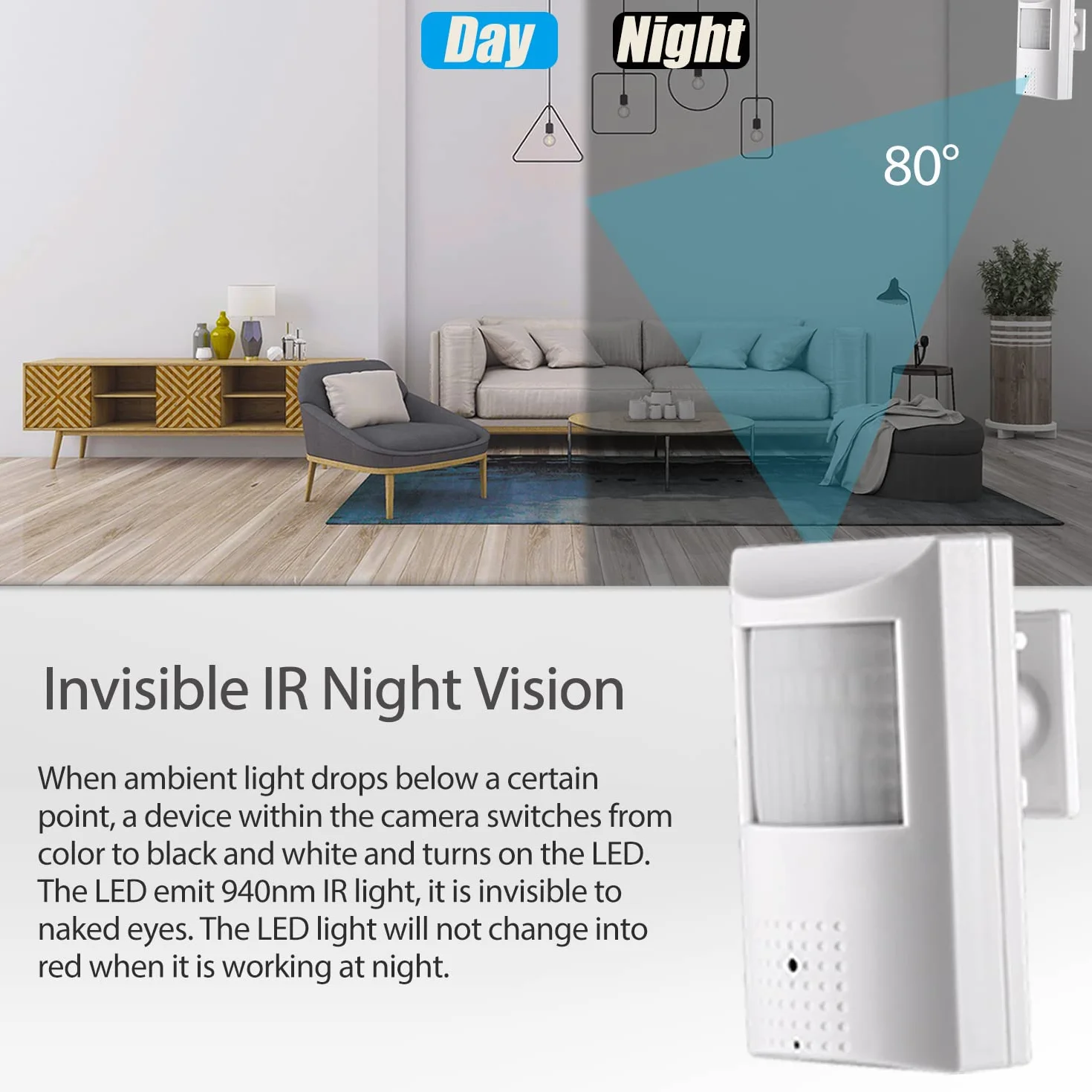 Kamera HD 5 MP PIR Audio POE IP, obiektyw 3,7 mm, widok 80°, 940 nm, LED IR noktowizor, kamera CCTV, mini kamera do monitoringu wewnętrznego, PIR, kamera wideo P2P H.265 (IPIR-P-A-HS, biała)