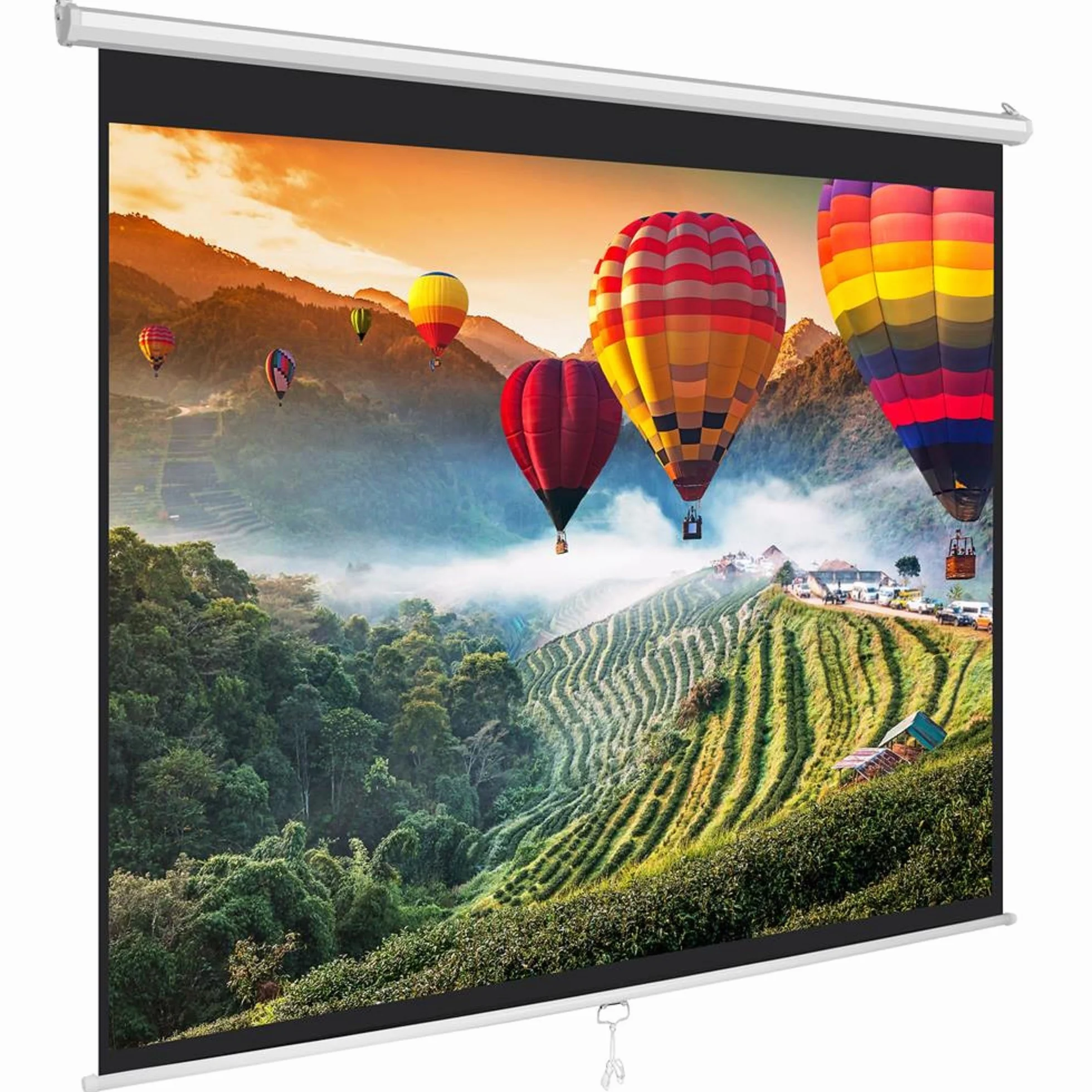 Pyle Ekran Projektora Ręczny Pull-Down 84" - Retrakcyjny Z Automatyczną Blokadą, Regulacją Wysokości, Czarna Ramka - 50.3" x 67.3" PRJSM9406