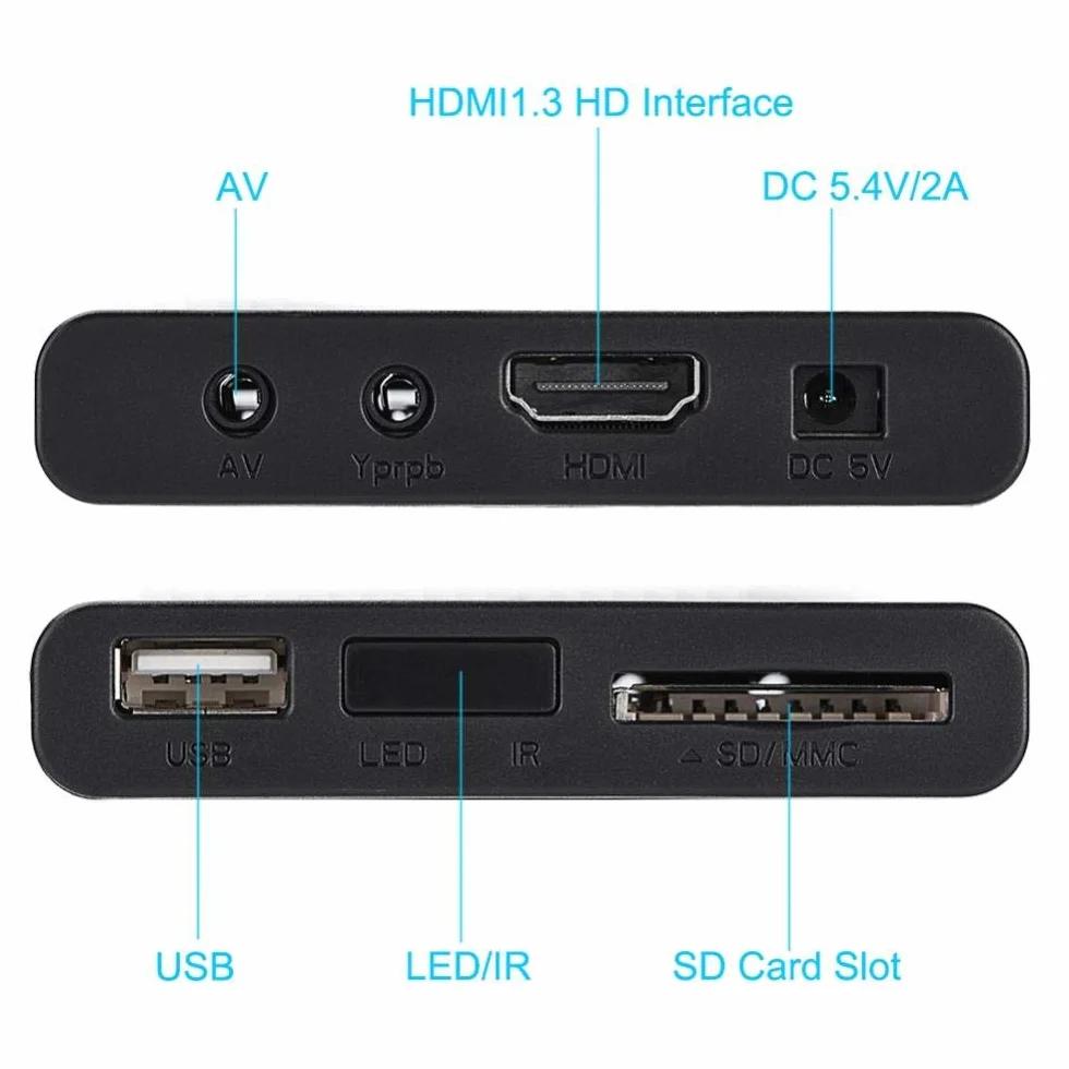 Topiky Odtwarzacz multimedialny HD 1080p, VGA, odtwarzacz multimedialny, obsługa MMC RMVB MP3 AVI MKV, z pilotem zdalnego sterowania, obsługuje karty SD i urządzenia USB (UE)