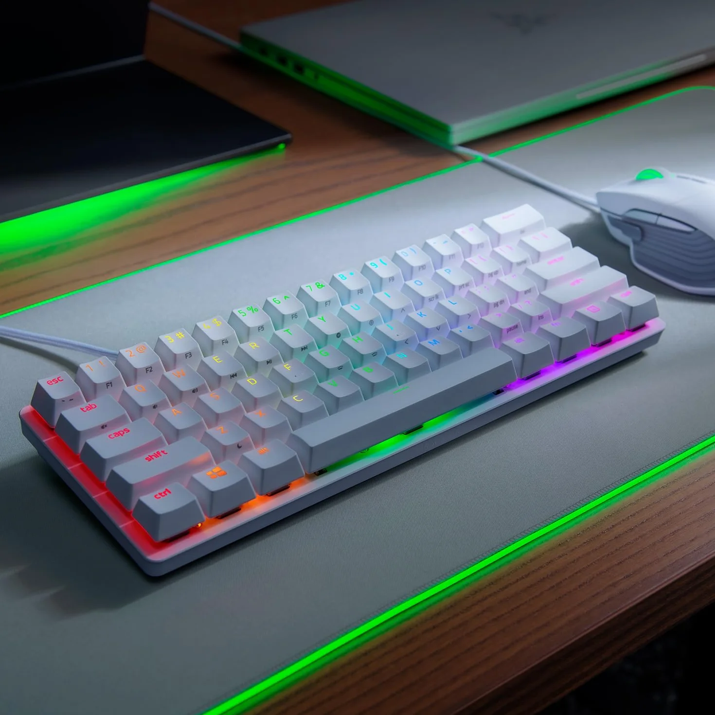 Razer Huntsman Mini (Purple Switch) – kompaktowa klawiatura do gier 60% (klikalne przełączniki optyczno-mechaniczne, podwójnie formowane klawisze PBT) Układ QWERTY US | Mercury